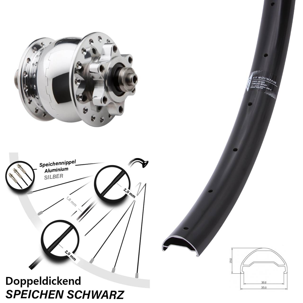SON 28 poliert KX Mountain 29 Zoll Disc Vorderrad mit Nabendynamo QR