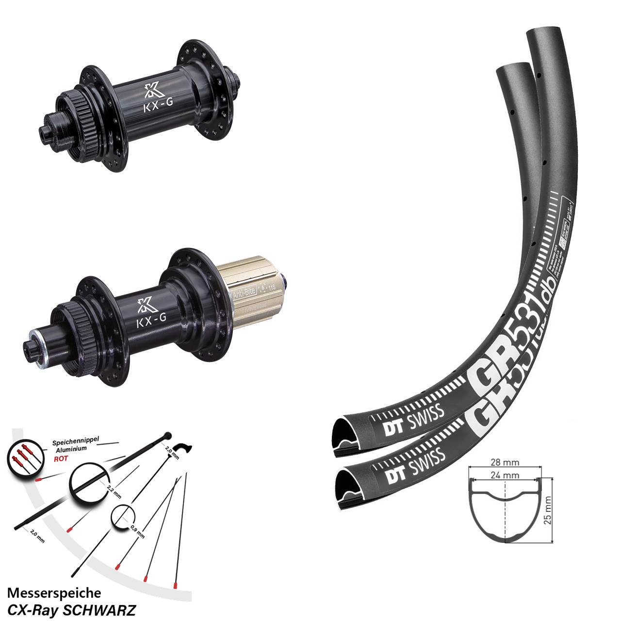 DT Swiss GR531 KX-G 28 Zoll Centerlock Laufradsatz QR CX-Ray 8-12 fach
