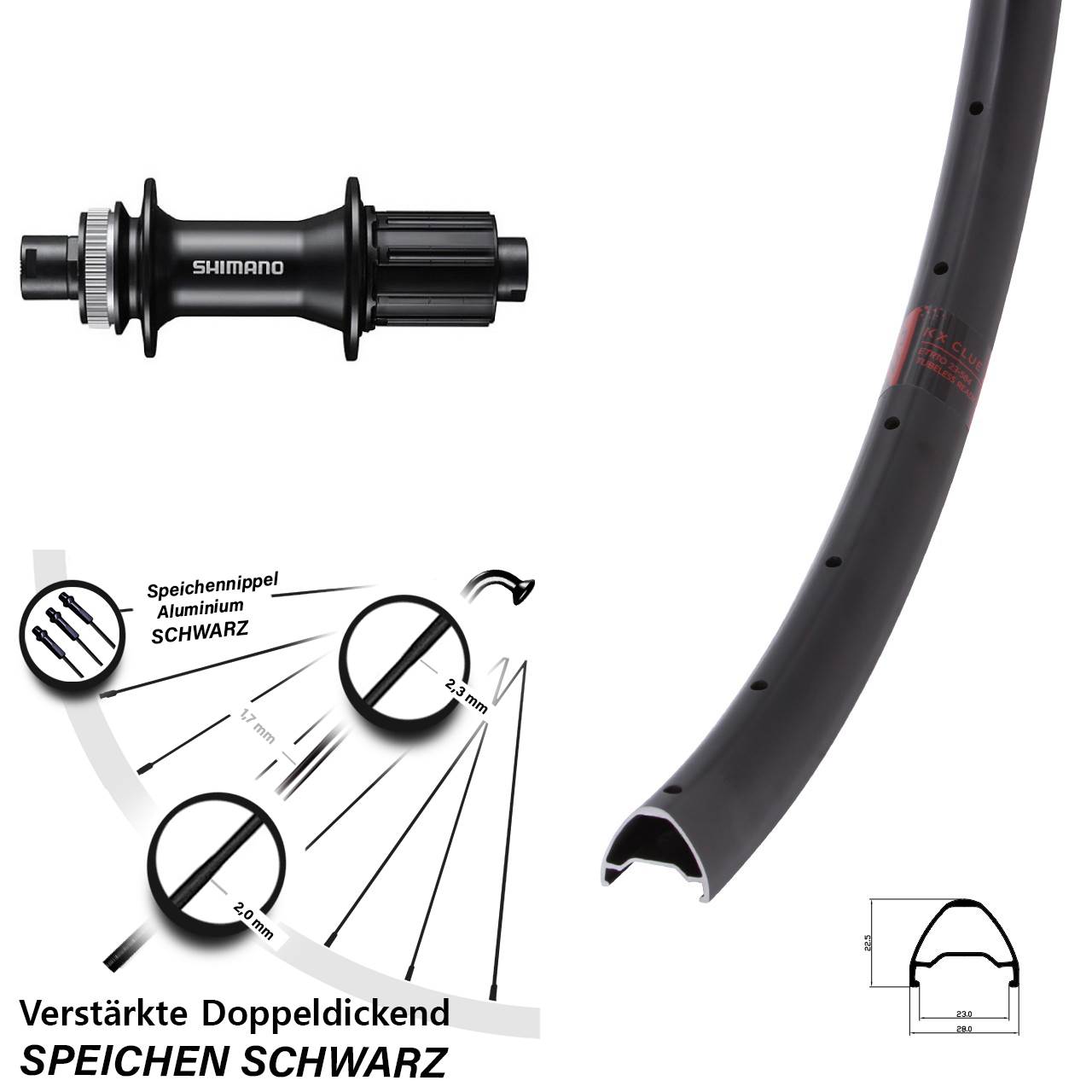26 Zoll KX Clue Shimano FH-MT400 Disc Hinterrad 12x142 8-11 fach