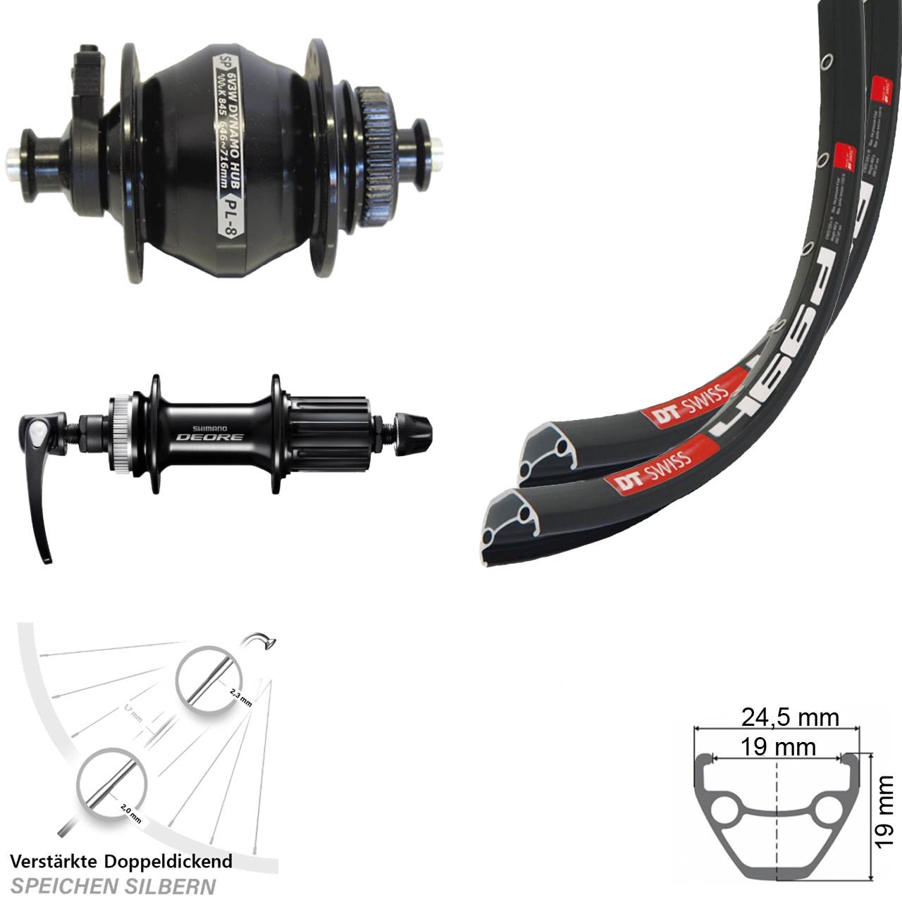 Disc Laufrad-Satz QR 28 Zoll DT Swiss 466d Shimano Deore Shutter PL-8 8-11 fach
