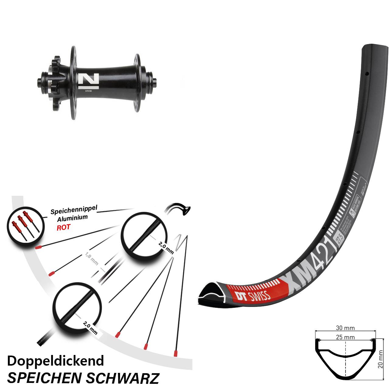 27,5 Zoll DT Swiss XM421 Novatec D791SB Vorderrad 6-Loch für Schnellspanner