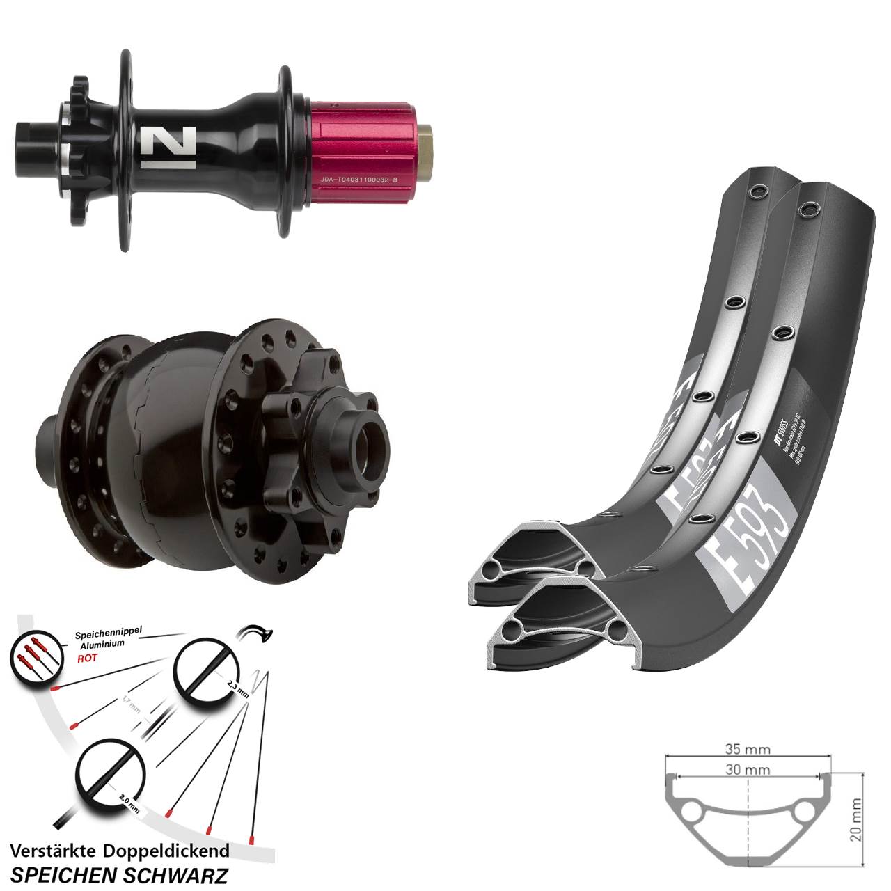 6-Loch Laufradsatz 27,5 Zoll DT Swiss E593 Novatec SON 28 8-12 fach 15x100/12x142