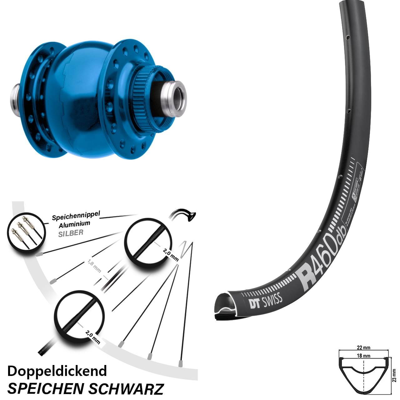 Son 28 Zoll Vorderes Rad DT Swiss R 460 Centerlock für Steckachse