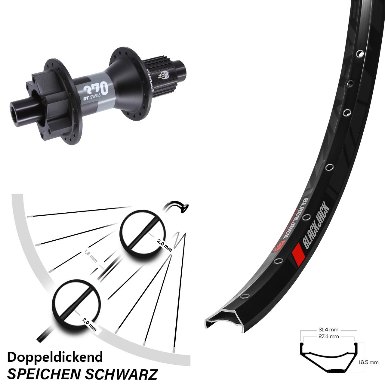 Disc Laufrad 27,5 Zoll Rodi Ready 27 DT Swiss 370 Shimano Micro Spline 12x148