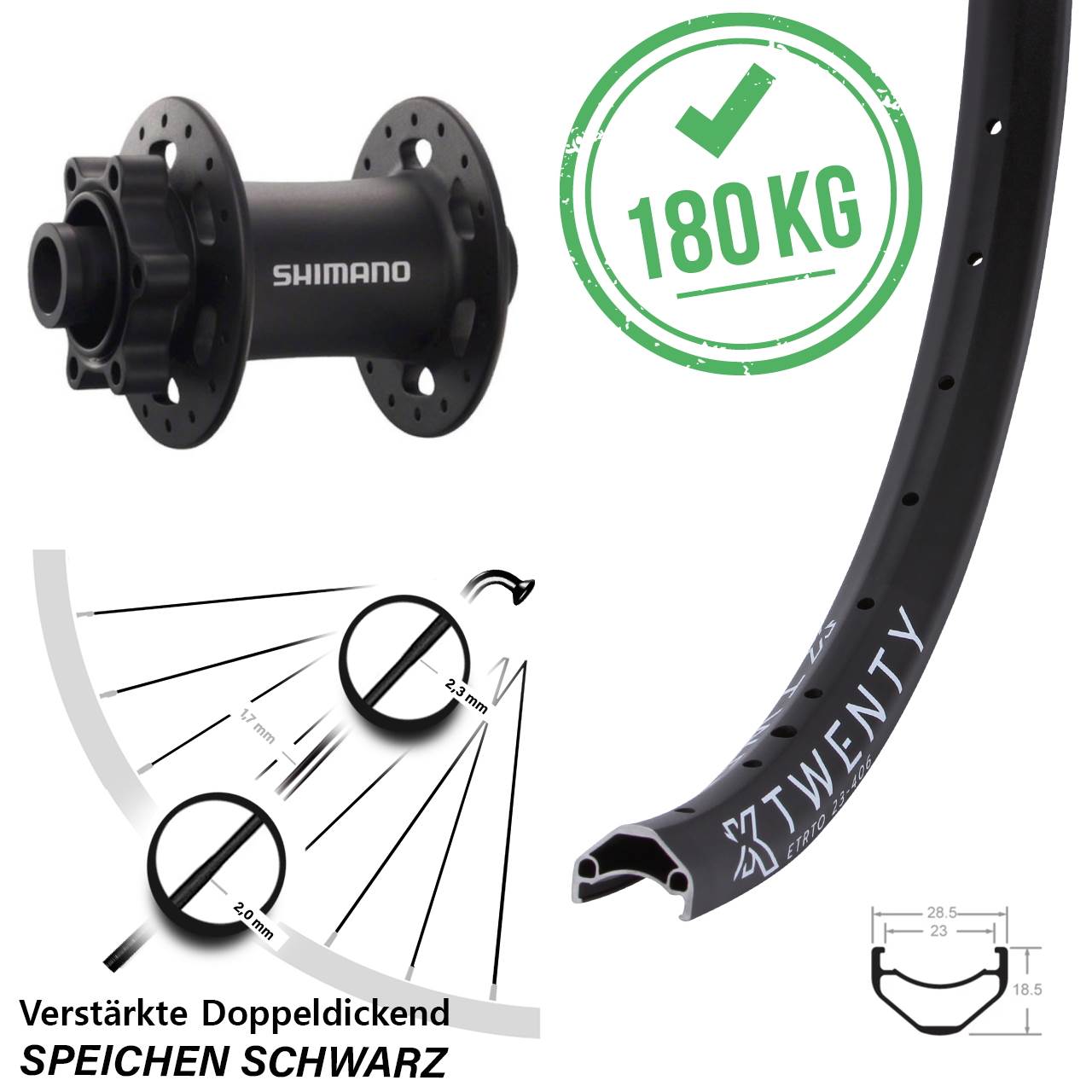 Vorderrad 6-Loch 20 Zoll KX Twenty Shimano Deore XT 15x100