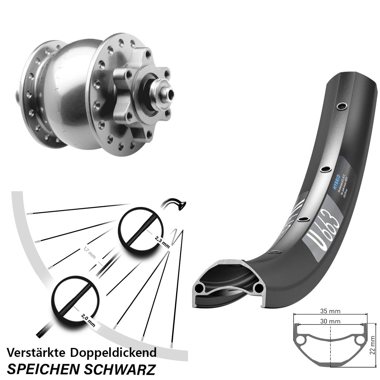 Nabendynamovorderrad 6-Loch QR 26 Zoll DT Swiss U 663 SON 28