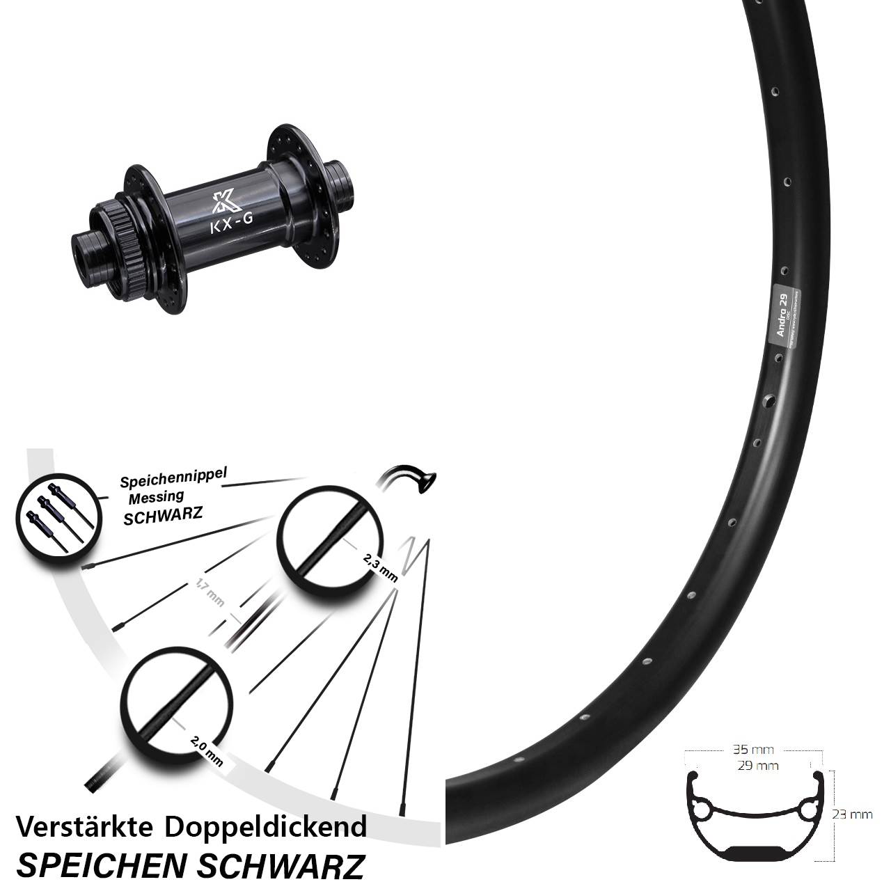 Ryde Andra 29 Zoll KX-G Vorderrad Centerlock 15x100