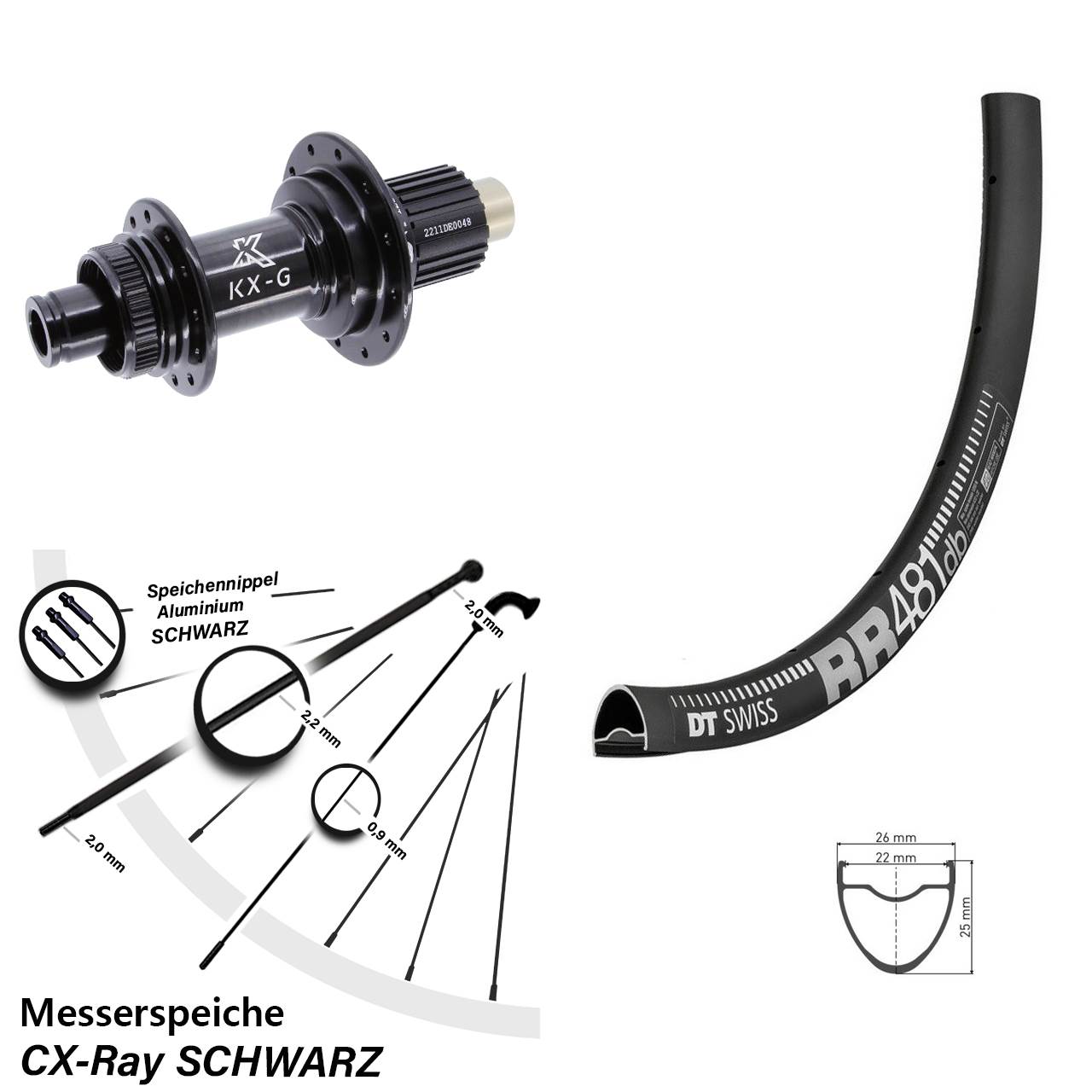 28 Zoll DT Swiss RR481 KX-G Hinterrad Centerlock 12x142 Shimano Micro Spline CX-Ray