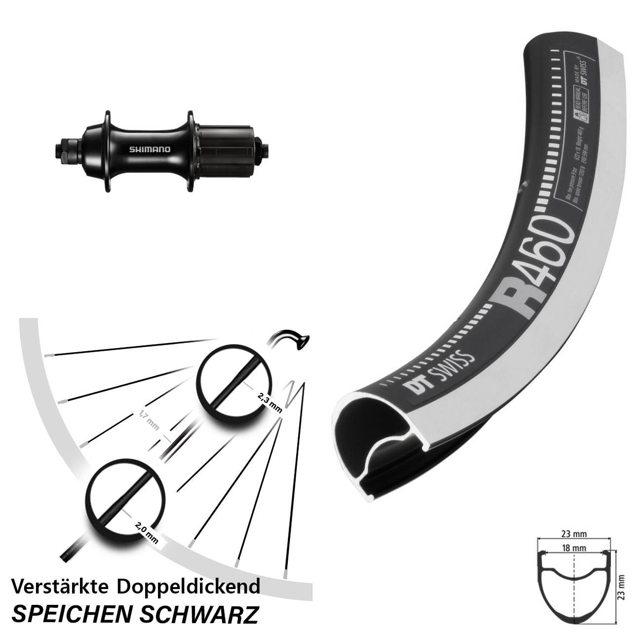 Hinterrad für Schnellspanner 28 Zoll DT Swiss R 460 Shimano Sora FH-RS300 8-11 fach