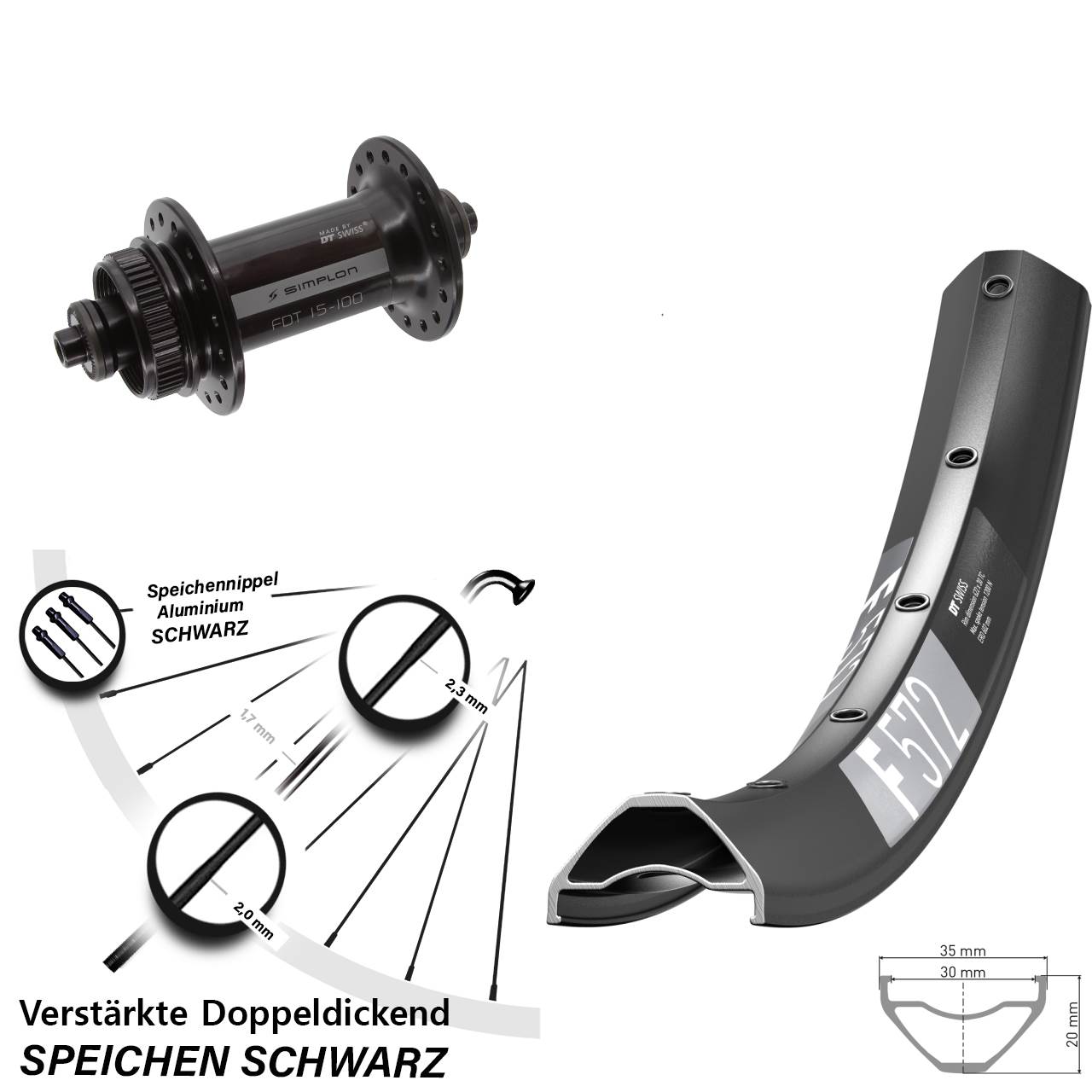 29 Zoll DT Swiss F 572-370 Disc Vorderrad für Schnellspanner