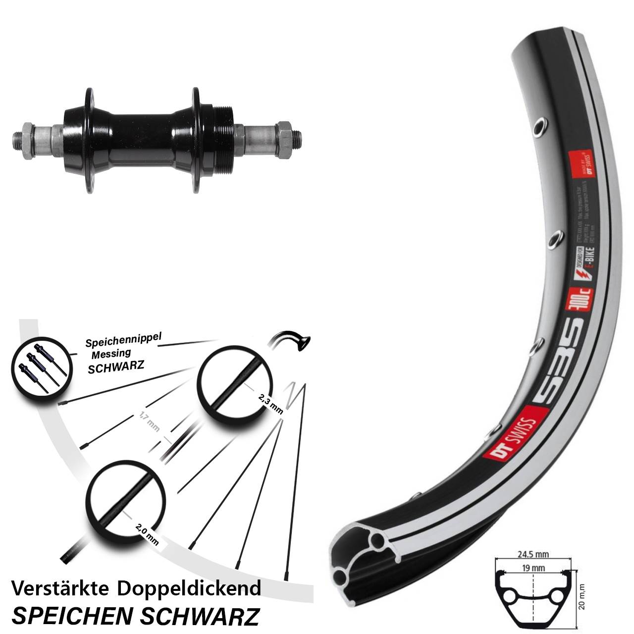 Hinterrad 26 Zoll DT Swiss 535 Formula Schraubkranz QR