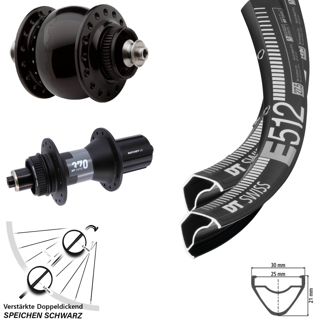 Centerlock Laufradsatz QR 27,5 Zoll DT Swiss E512 DT Swiss 370 SON 28 8-12 fach