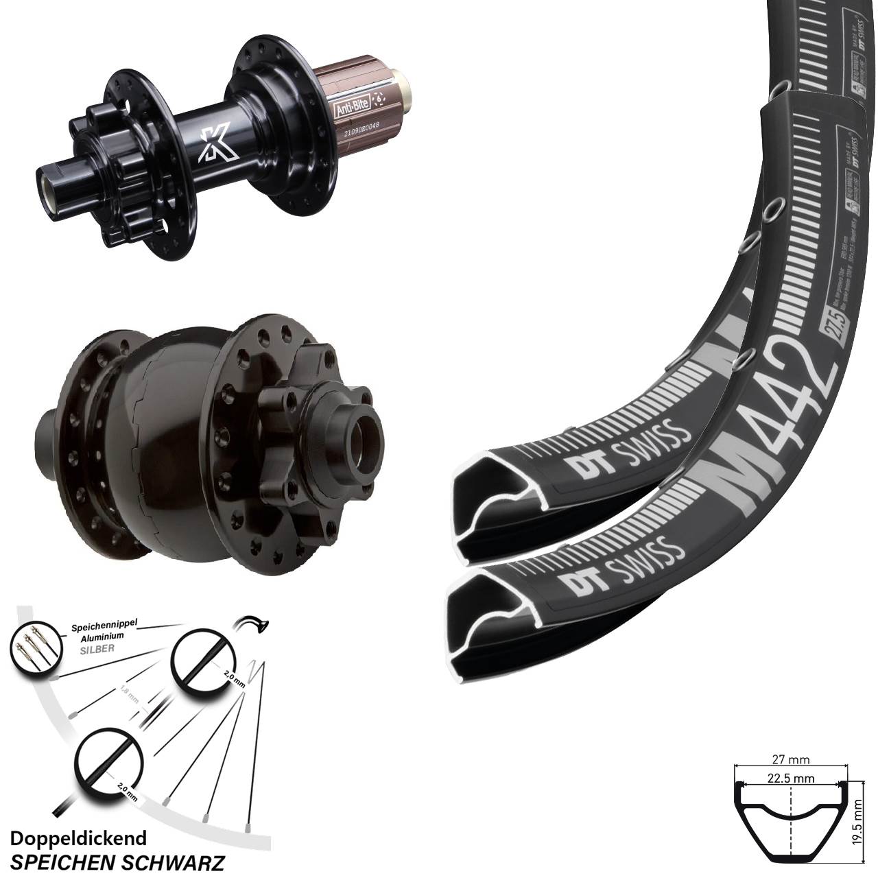 Laufradsatz 6-Loch 29 Zoll DT Swiss M 442 KX-M SON 28 8-12 fach HG 15x100 12x142
