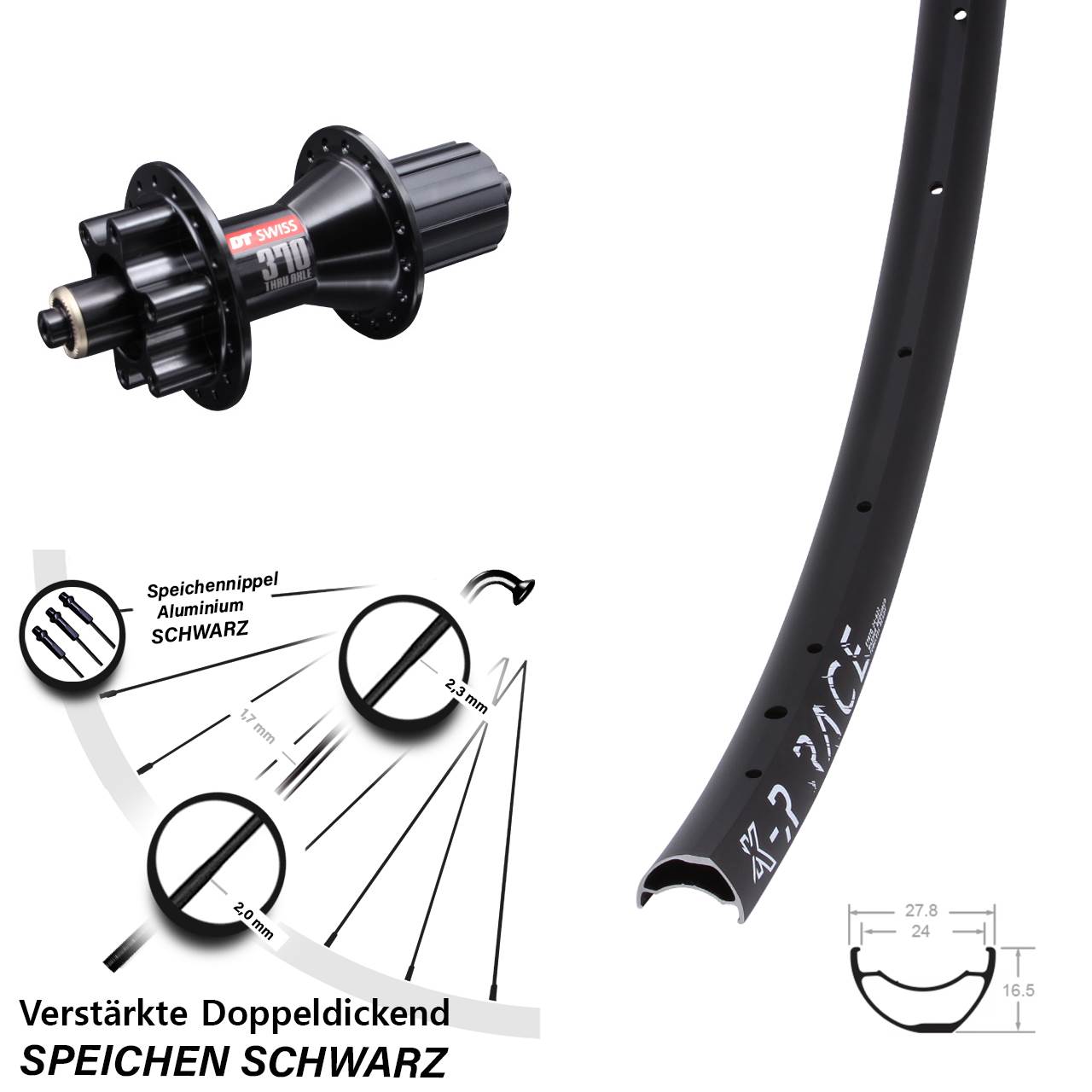 29 Zoll KX-R Race DT Swiss 370 Hybrid Disc Laufrad für Schnellspanner 8-11 fach
