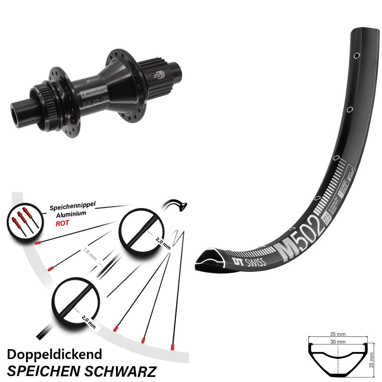 DT Swiss M 502-370 Hybrid 29 Zoll Disc Hinterrad 12x142 Shimano Micro Spline