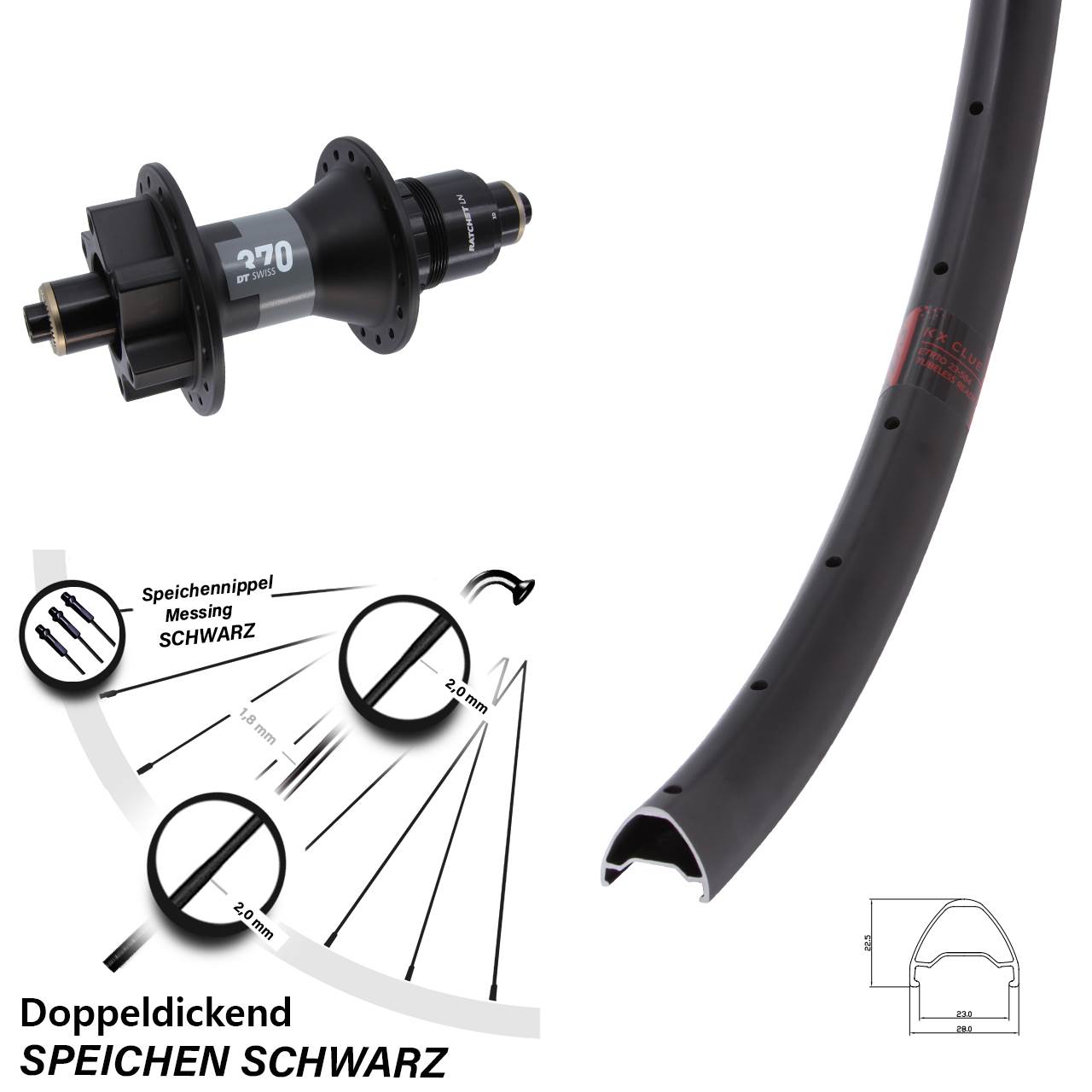 6-Loch Hinterrad 28-29 Zoll KX Clue DT Swiss 370 XD für Schnellspanner