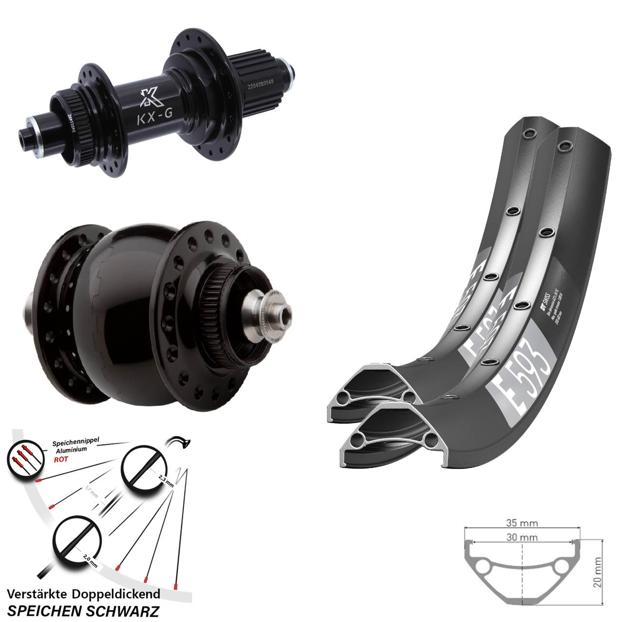 Disc Laufradsatz QR 27,5 Zoll DT Swiss E593 KX-GS verstärkt SONdelux Shimano Micro Spline