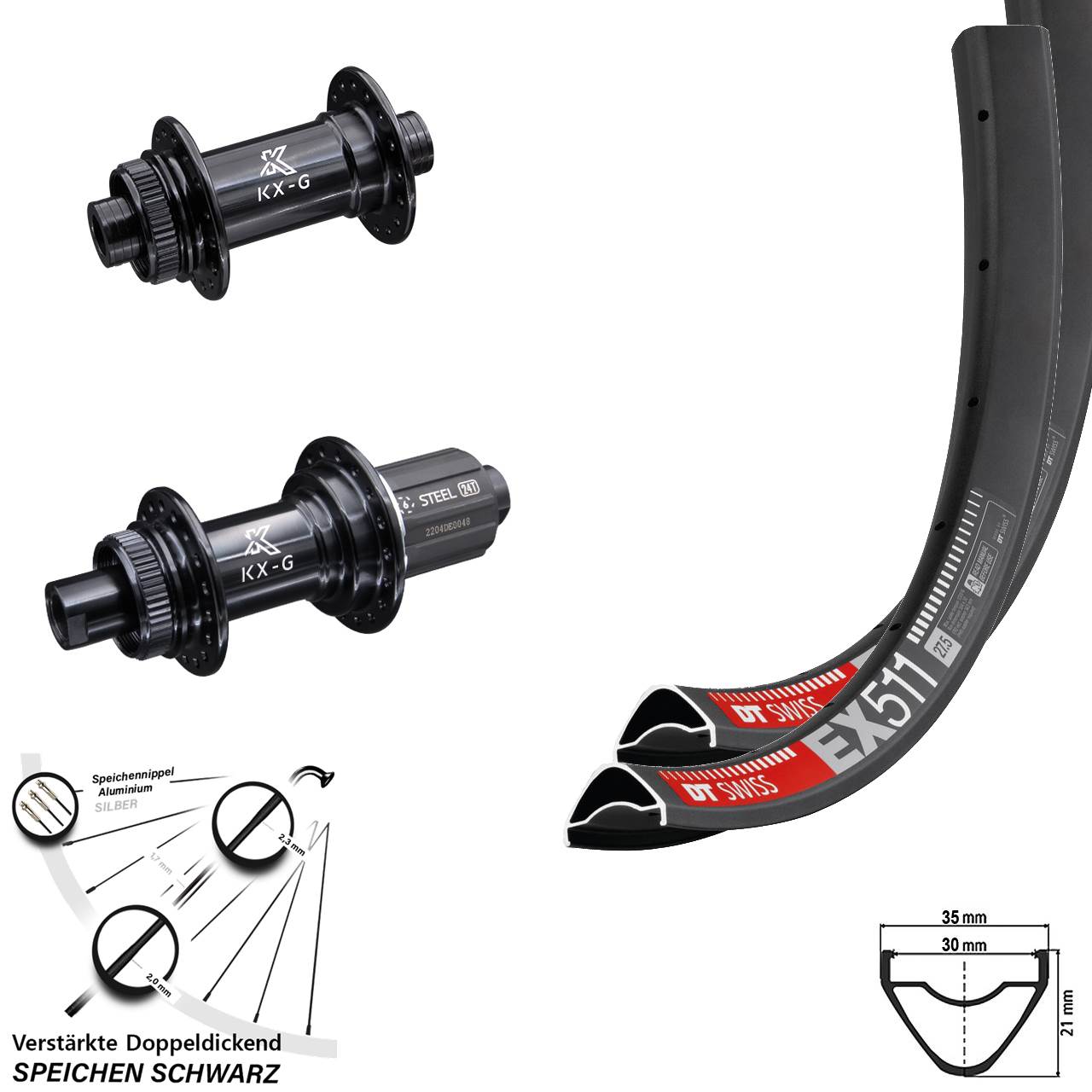 DT Swiss EX511 KX-GS Stahl Freilauf 29 Zoll Laufradsatz 15x100 12x142 Disc 8-12 fach