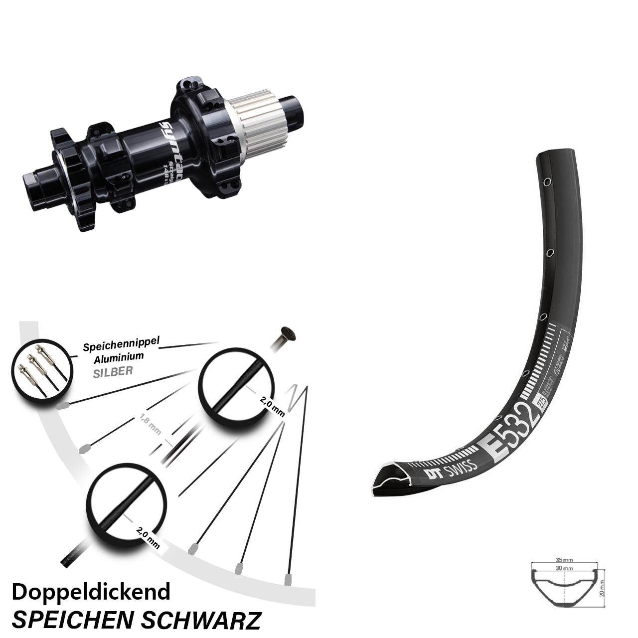 Hinterrad 29 Zoll DT Swiss E 532 Disc Micro Spline Syntace Straightpull 12x148 Boost