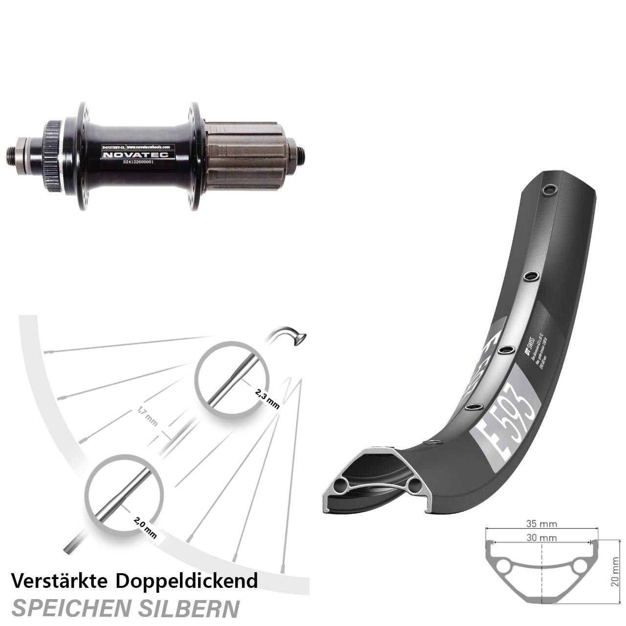 29 Zoll DT Swiss E 593 Novatec D472 Hinterrad Centerlock QR 8-12 fach HG