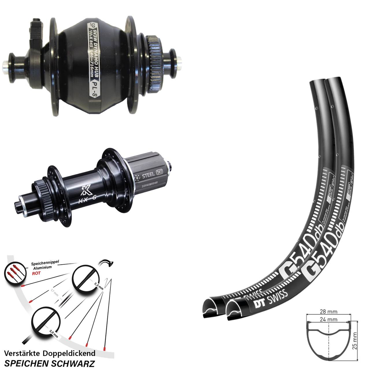 27,5 Zoll DT Swiss G540 KX-GS Heavy Duty SP PL-8 Disc Laufradsatz QR 8-12fach
