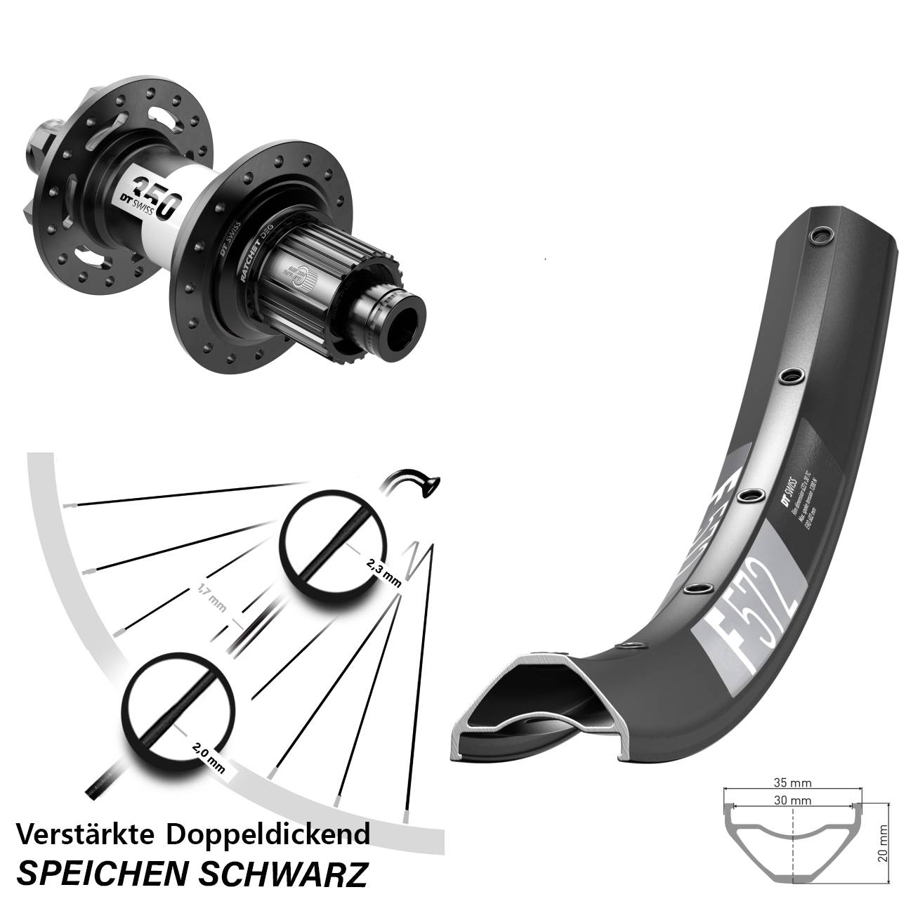6-Loch Hinterrad 12x148 29 Zoll DT Swiss F 572-350 DEG 72 Shimano Micro Spline
