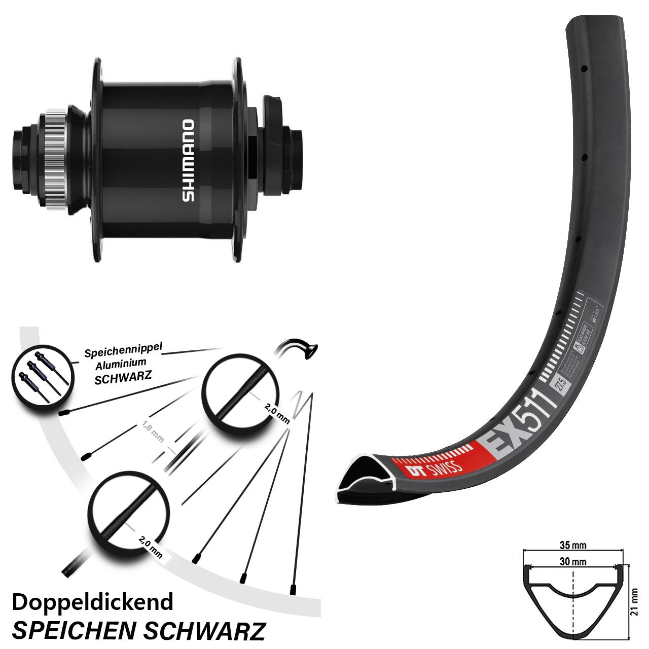 Centerlock Dynamo-Vorderrad 15x100 29 Zoll DT Swiss EX511 Shimano DH-UR708