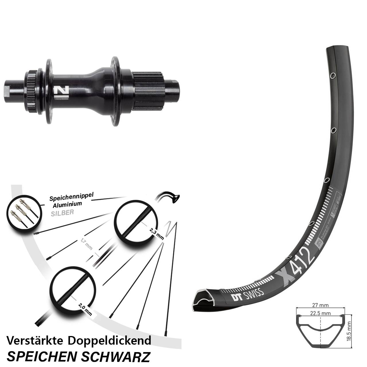 28-29 Zoll DT Swiss X 412 Novatec D792SB Disc Laufrad 12x142 Shimano Micro Spline