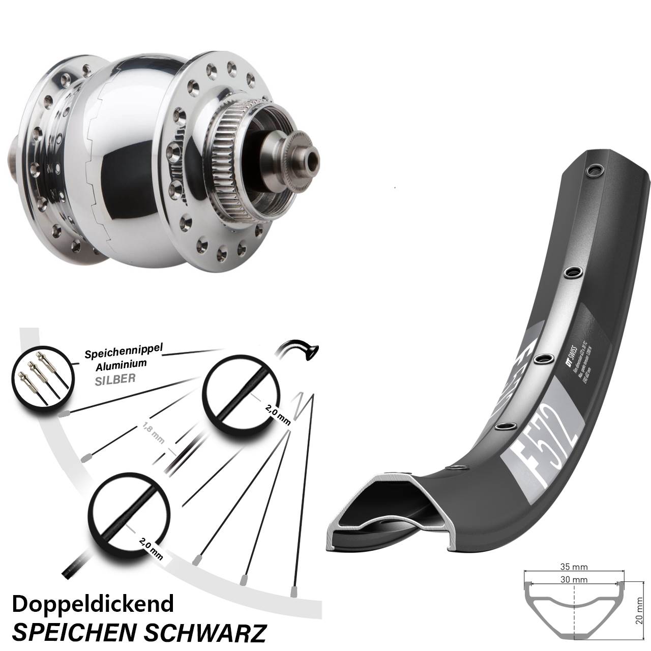 Disc Vorderrad mit Nabendynamo QR 29 Zoll DT Swiss F 572 SON delux