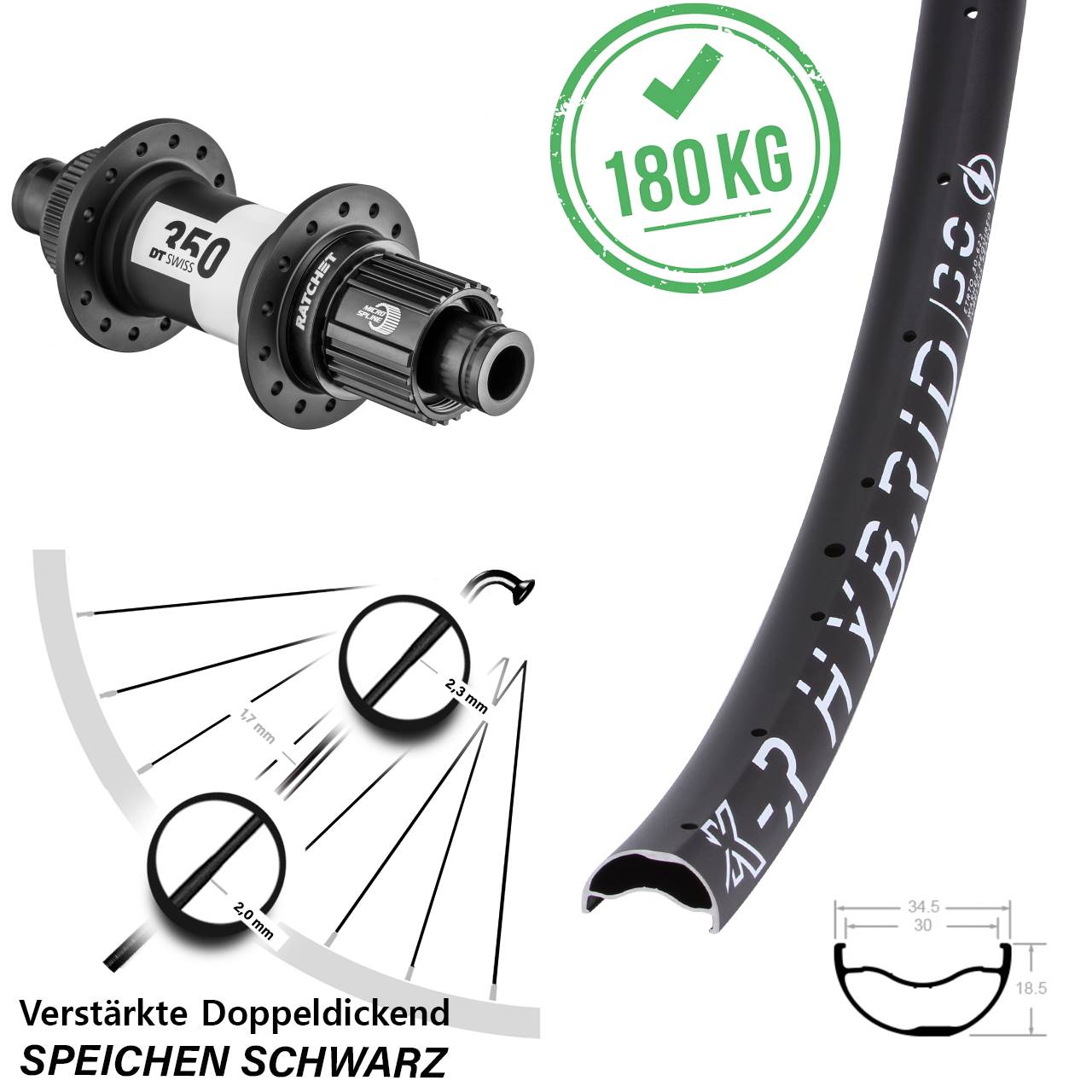 29 Zoll KX-R Hybrid 30 DT Swiss 350 Boost Centerlock Hinterrad 12x148 Boost Micro Spline