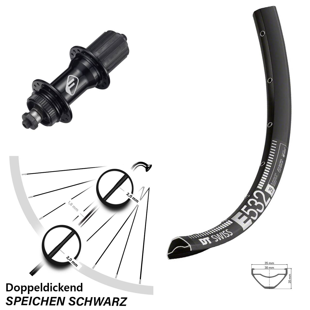 DT Swiss E532 Formula CL-52 29 Zoll Centerlock Hinterrad für Schnellspanner 8-11 fach