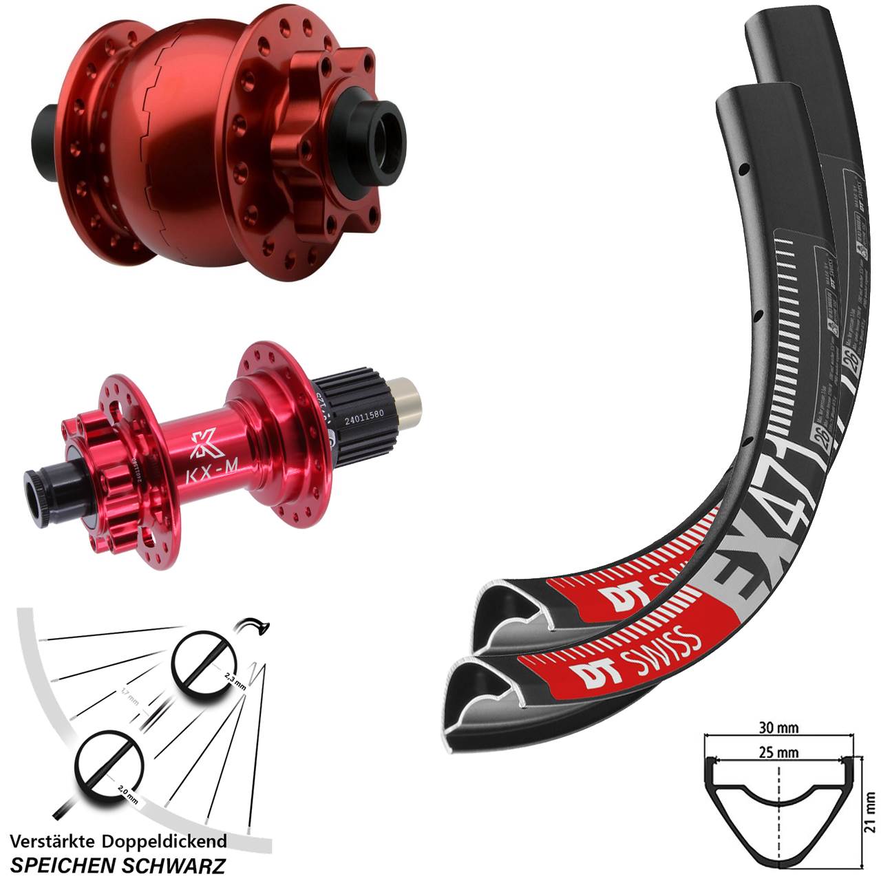 DT Swiss EX 471 KX-M rot SON 28 26 Zoll Laufradsatz 6-Loch 15x100 12x142 Micro Spline