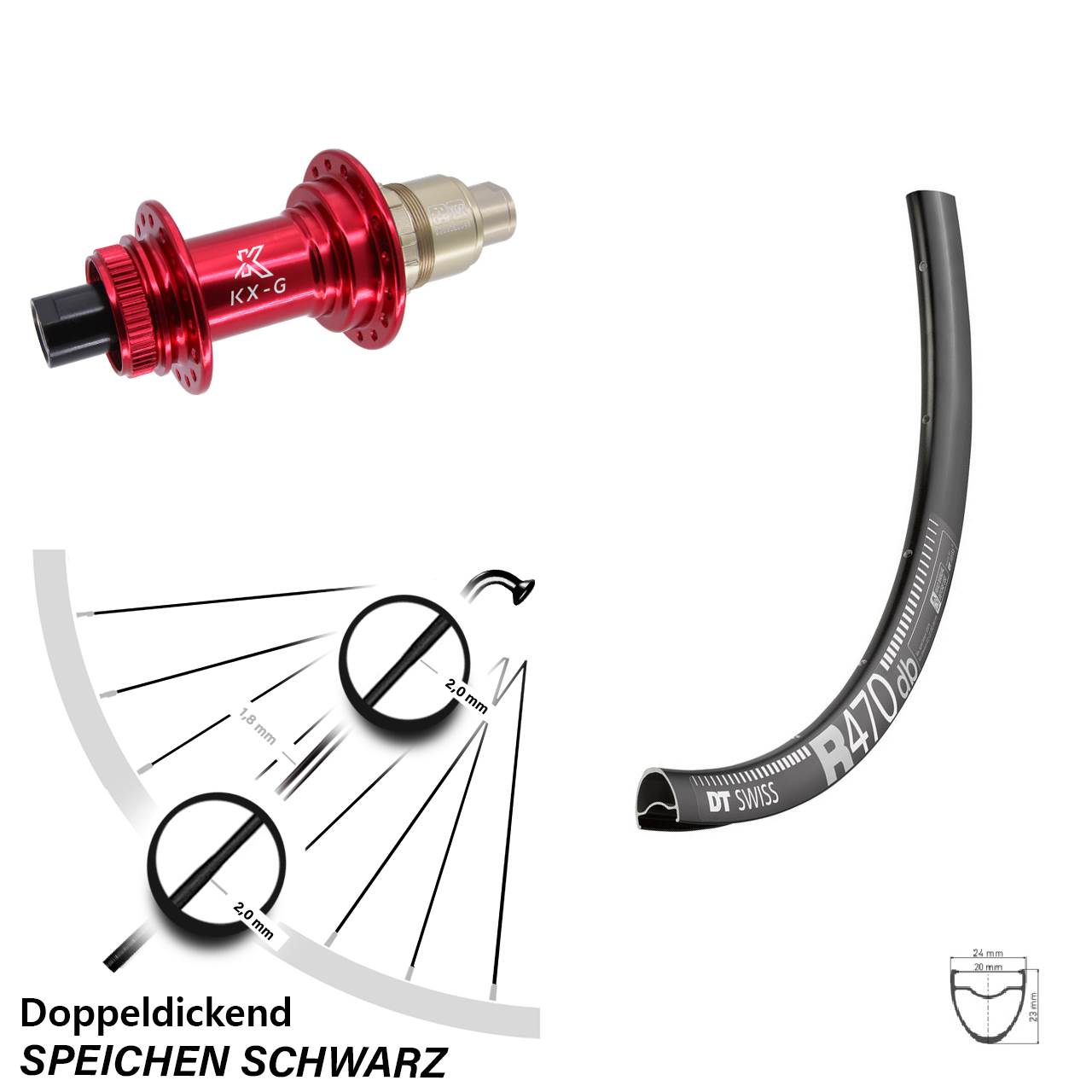 Disc Hinterrad 28 Zoll DT Swiss R 470 KX-G rot 12x142
