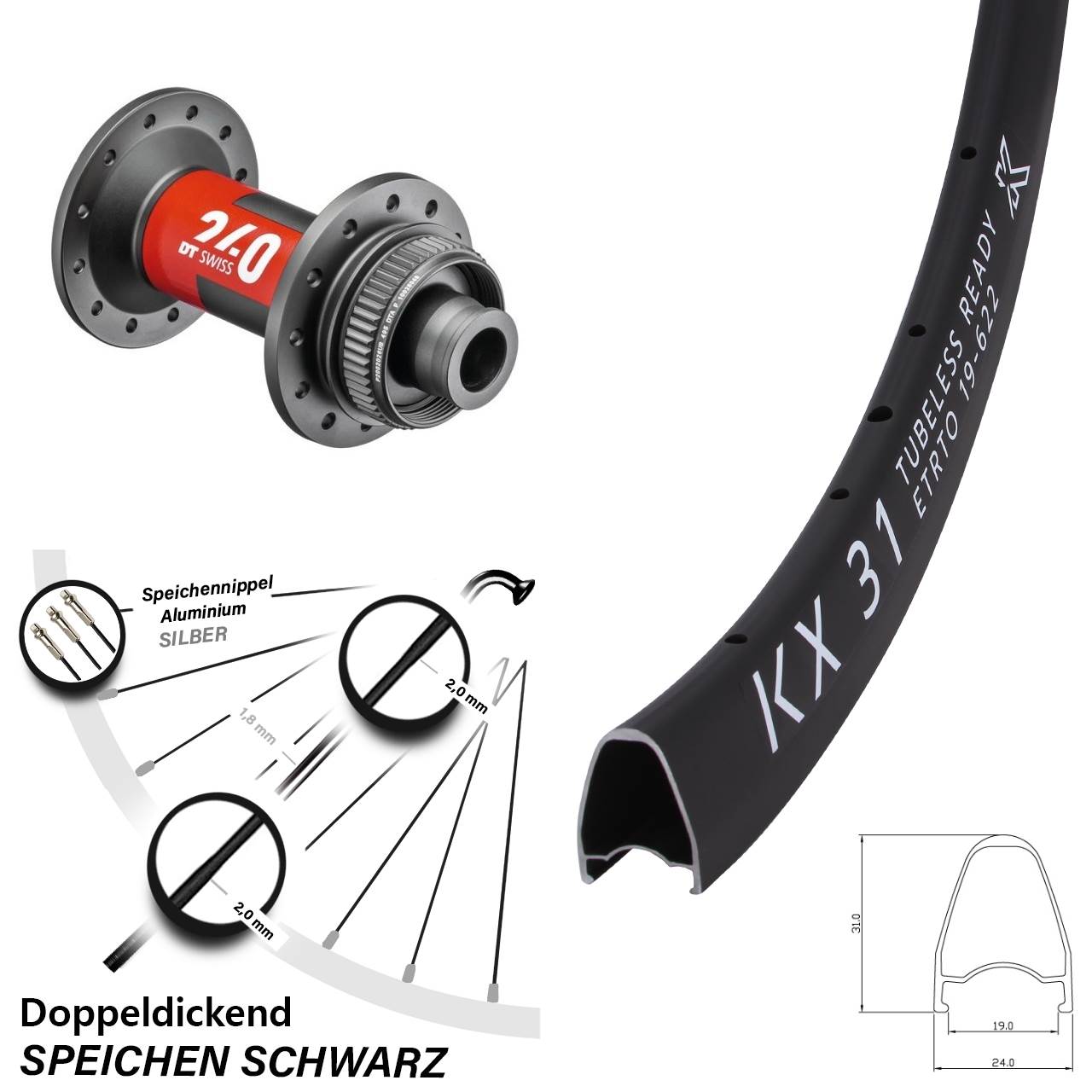 KX31 DT Swiss 240 28 Zoll Disc Vorderrad 12x100