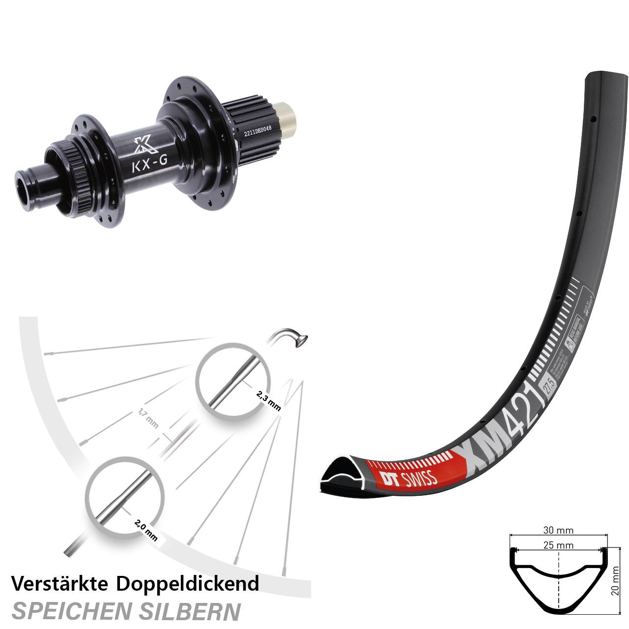 Centerlock Hinterrad 12x142 29 Zoll DT Swiss XM 421 KX-G Steckachse Shimano Micro Spline