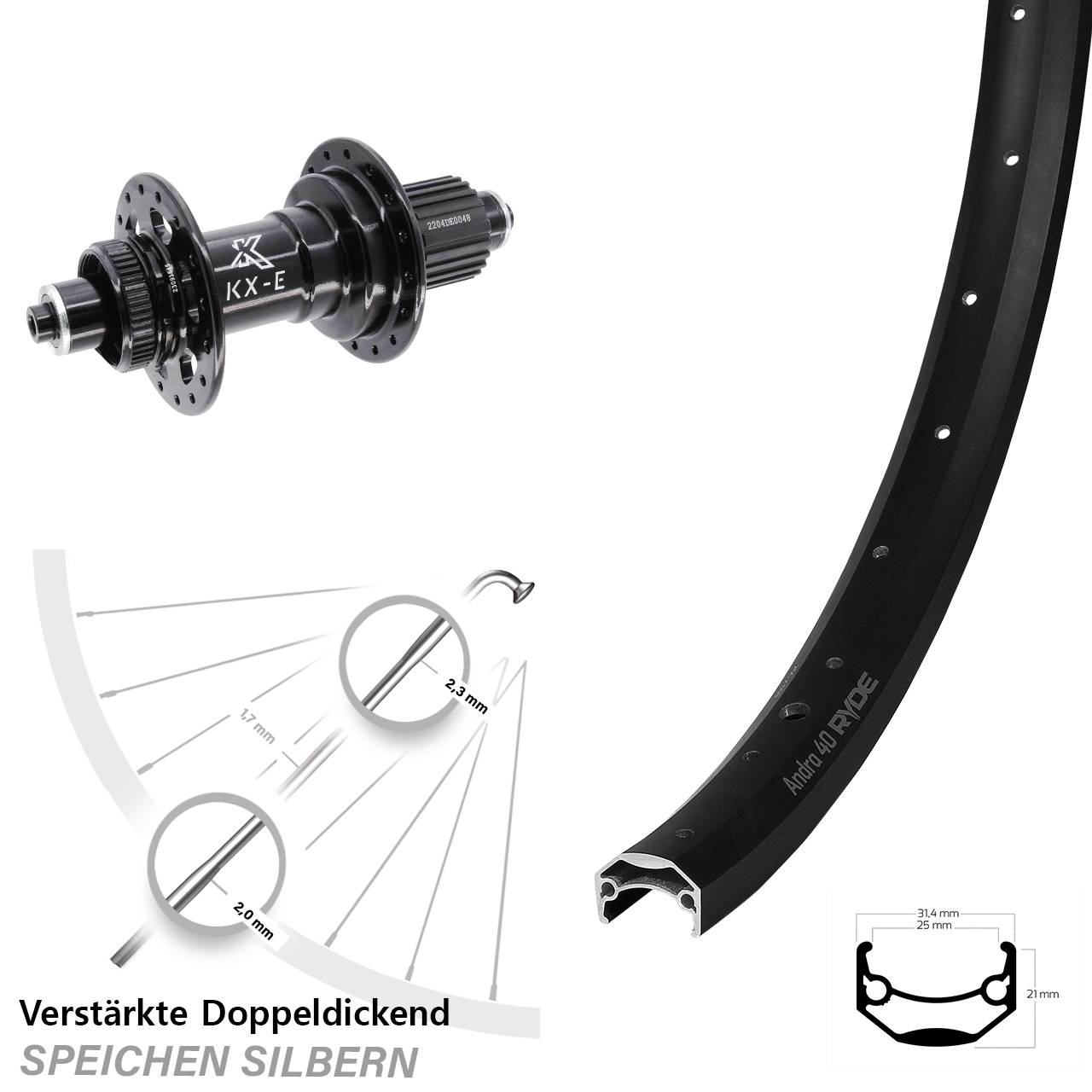 Ryde Andra 40 Disc KX-E 28-29 Zoll Hinterrad für Schnellsp. Micro Spline