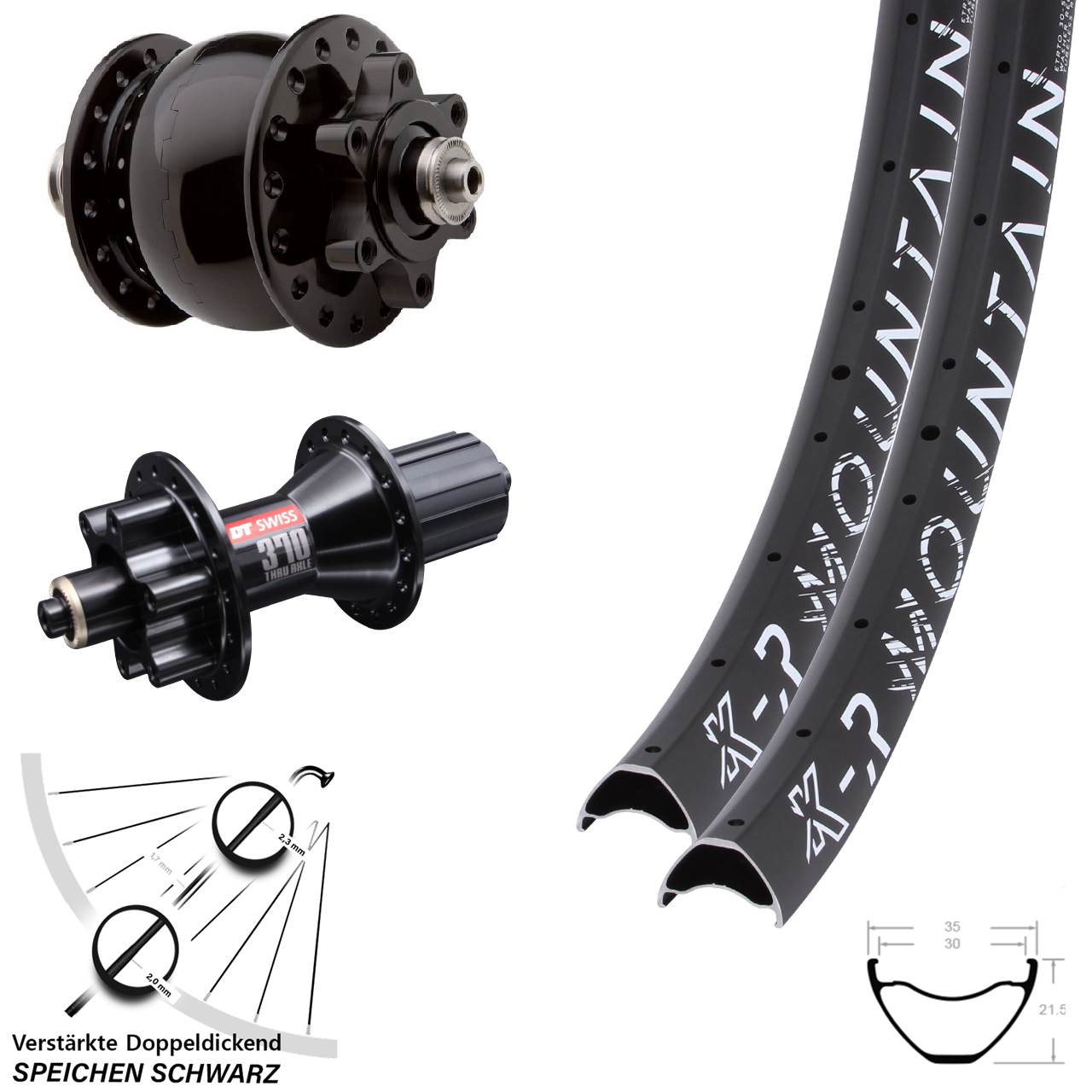 6-Loch Laufradsatz 27,5 Zoll KX-R Mountain DT Swiss 370 Hybrid SON 28 8-11 fach QR
