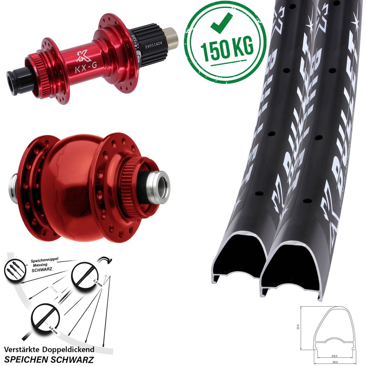 KX-G Bullet OS rot SON 28 rot 28 Zoll Centerlock Laufradsatz 12x100/142 Micro Spline