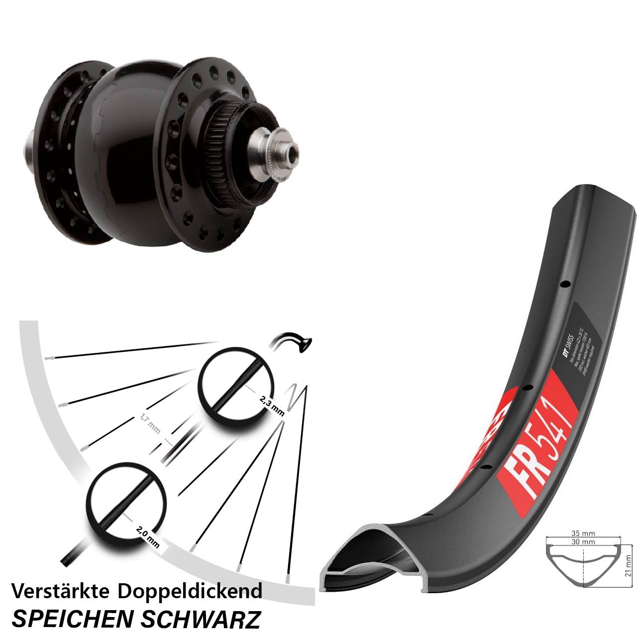 Nabendynamo-Vorderrad Centerlock 27,5 Zoll DT Swiss FR 541 SONdelux QR