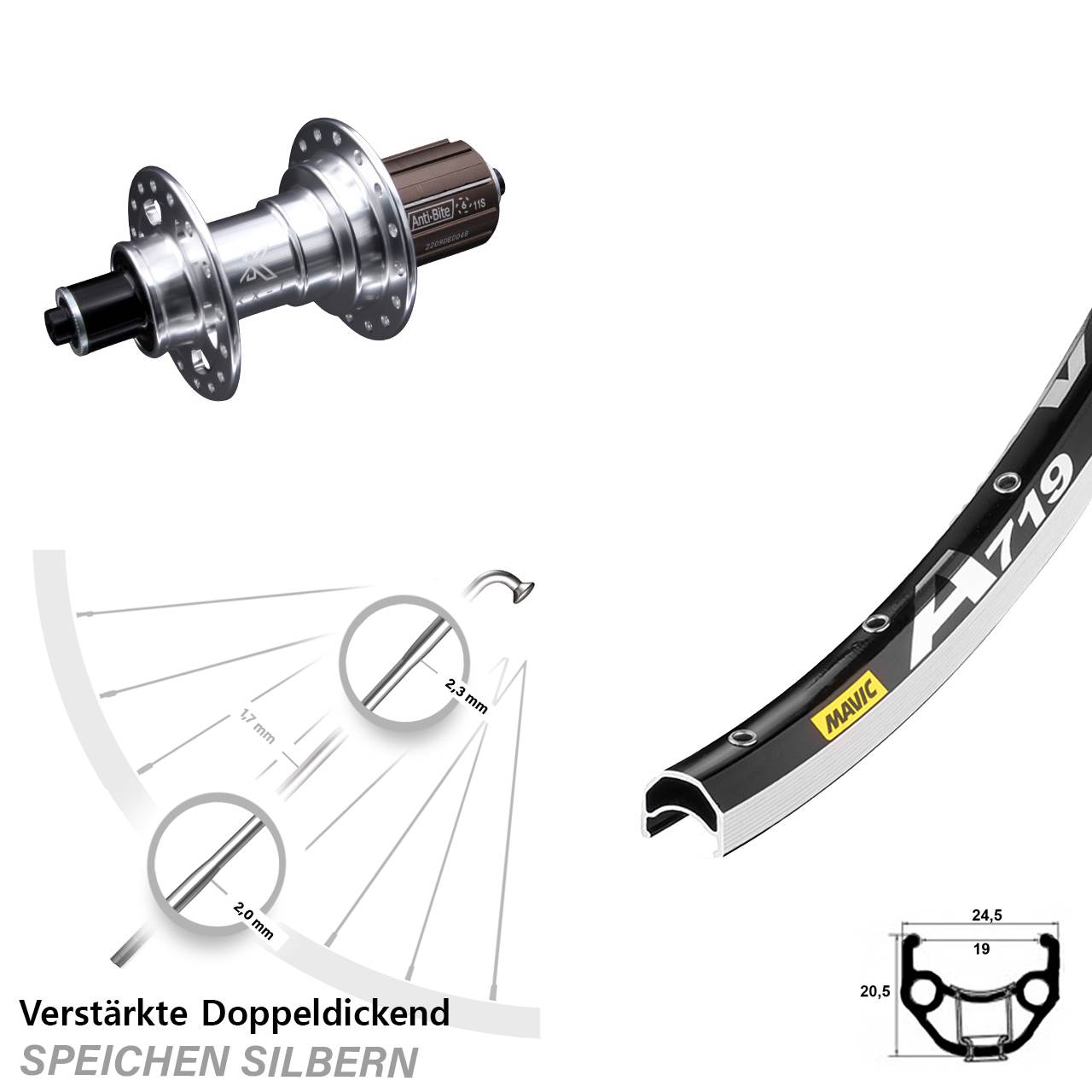 28 Zoll Mavic A719 KX-T Hinterrad 5x135 8-12 fach HG