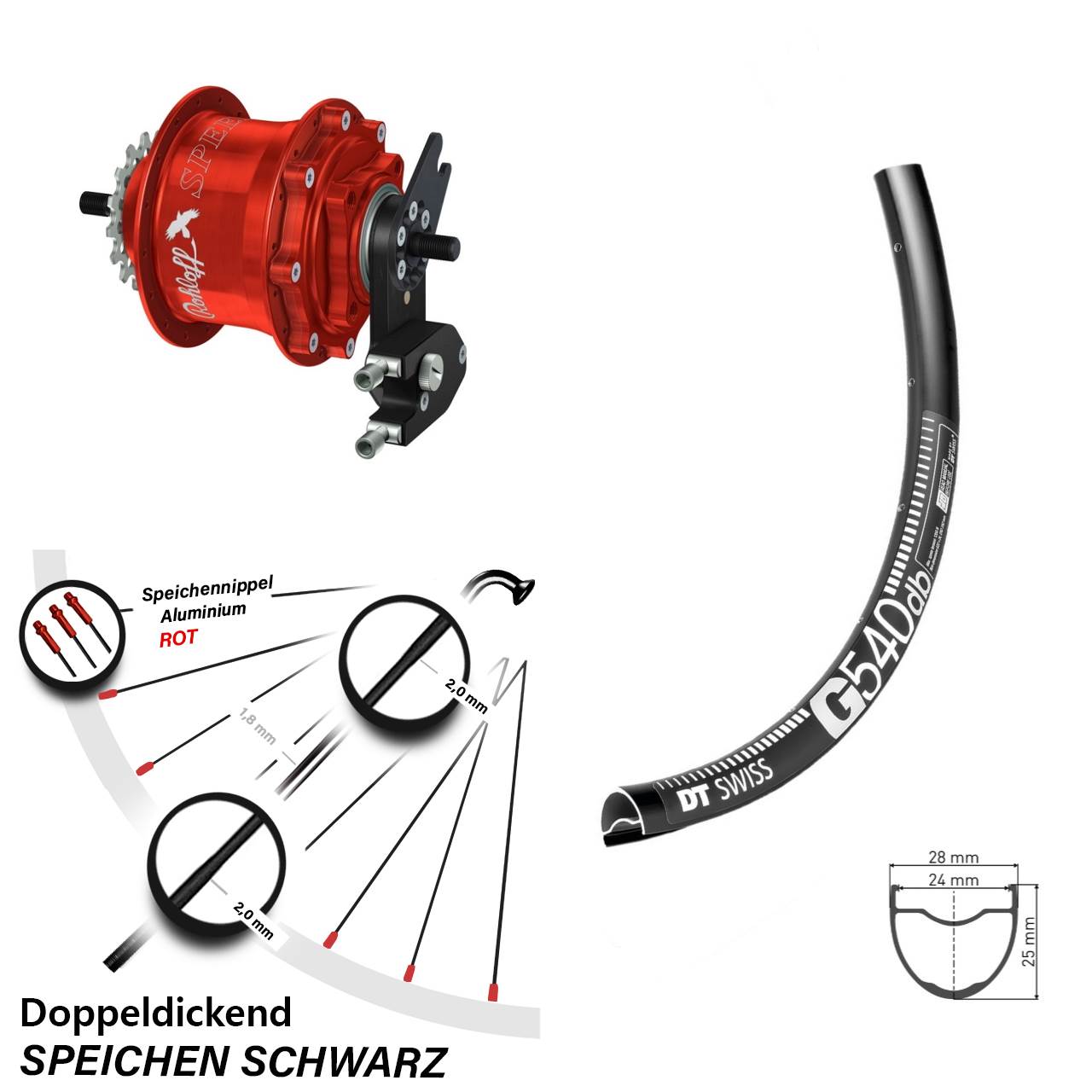 Disc Hinterrrad 28-29 Zoll DT Swiss G540 Rohloff Speedhub TS DB OEM2 Tandem rot