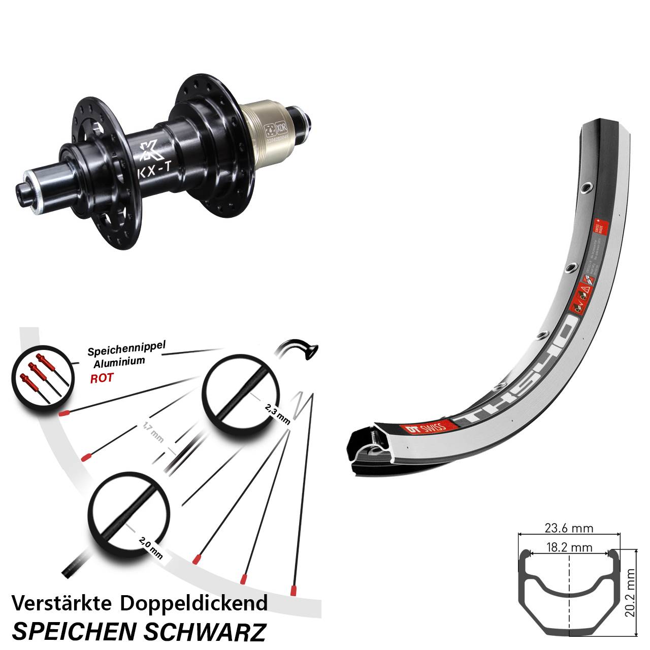Hinterrad 28 Zoll DT Swiss TK 540 verstärkt KX-T 5x135 mm Sram XD Felgenbremse