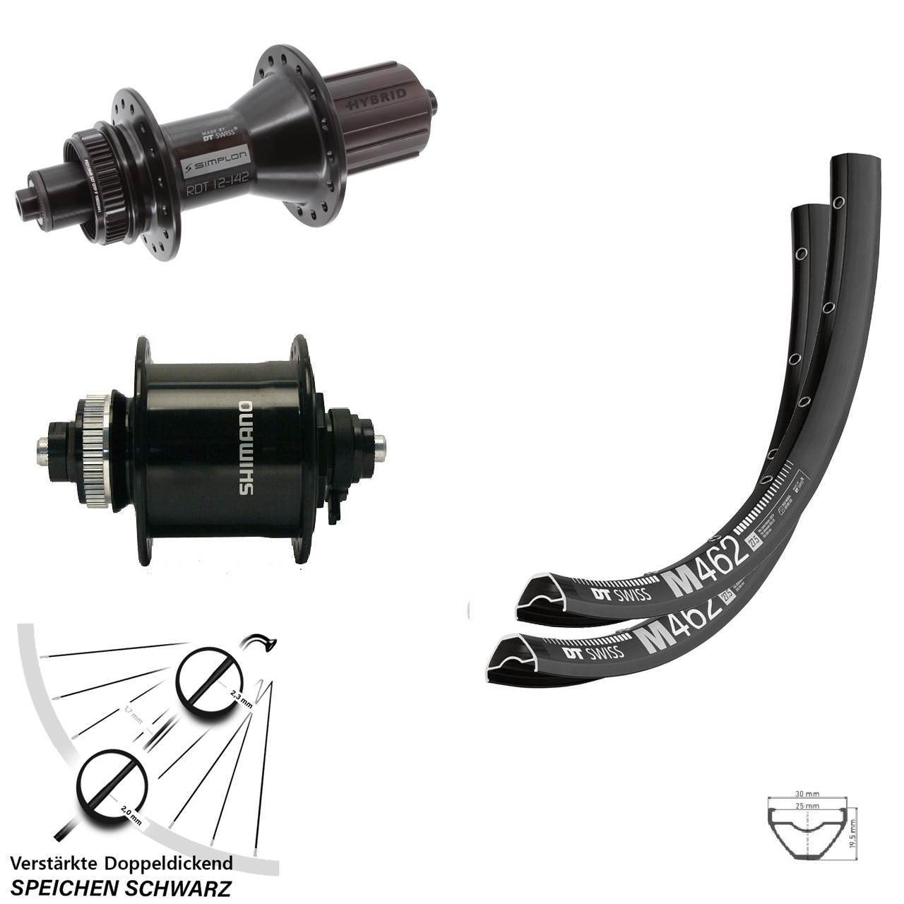 29 Zoll DT Swiss M462 370 Hybrid Shimano DH-UR700 Centerlock Laufradsatz QR 8-11 fach