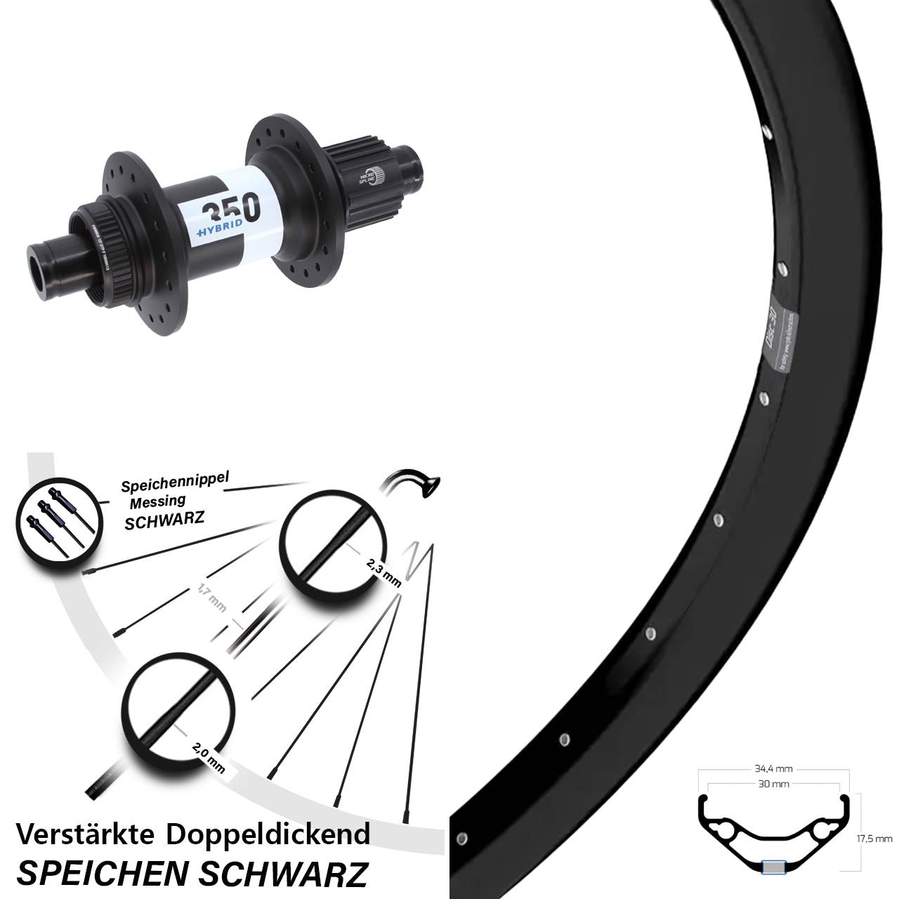 Hinterrad Centerlock 29 Zoll Ryde Disc 30 DT Swiss Hybrid 350 Shimano Micro Spline 12x148