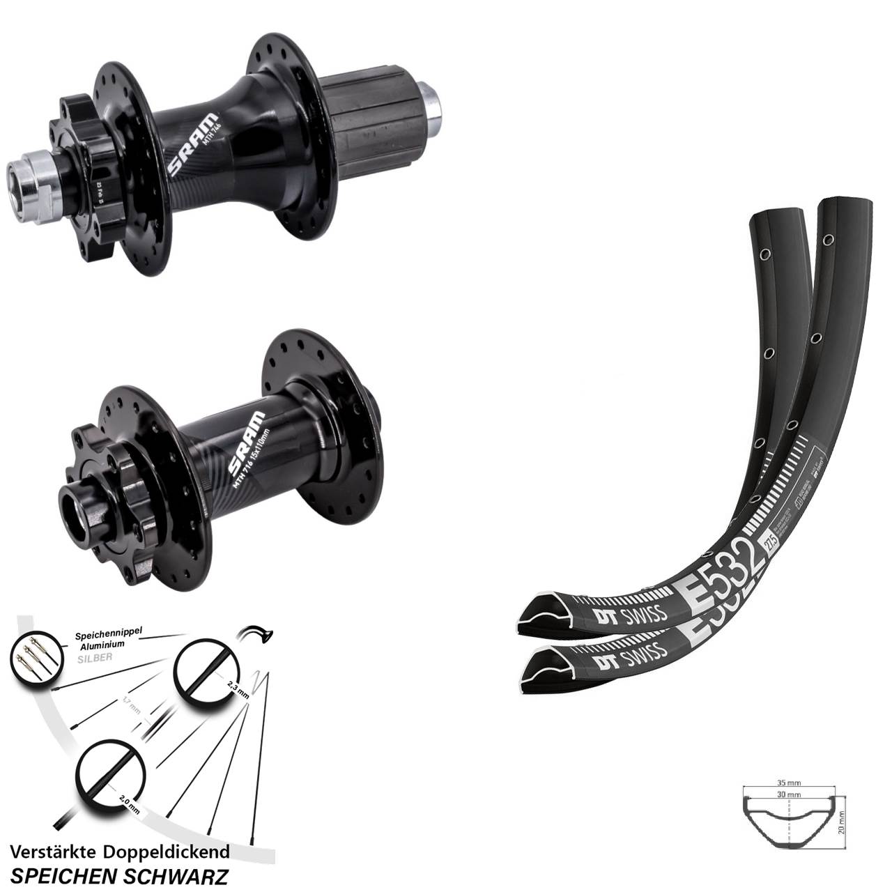 Disc Laufrad-Satz 27,5 Zoll DT Swiss E532 Sram 716 746 8-11 fach 15x110 12x148