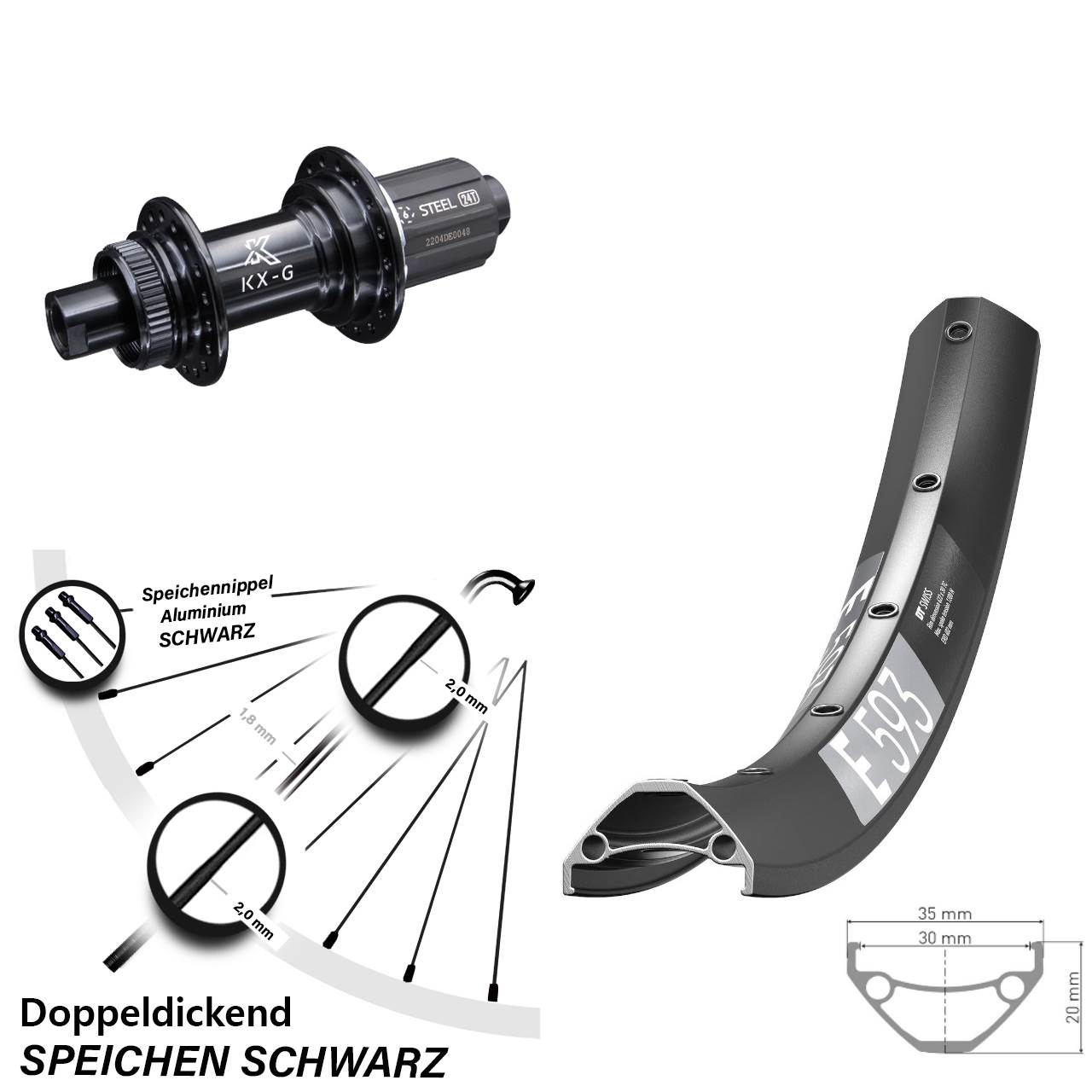 DT Swiss E593 27,5 Zoll Hinterrad KX-GS 8-12 fach 12x142