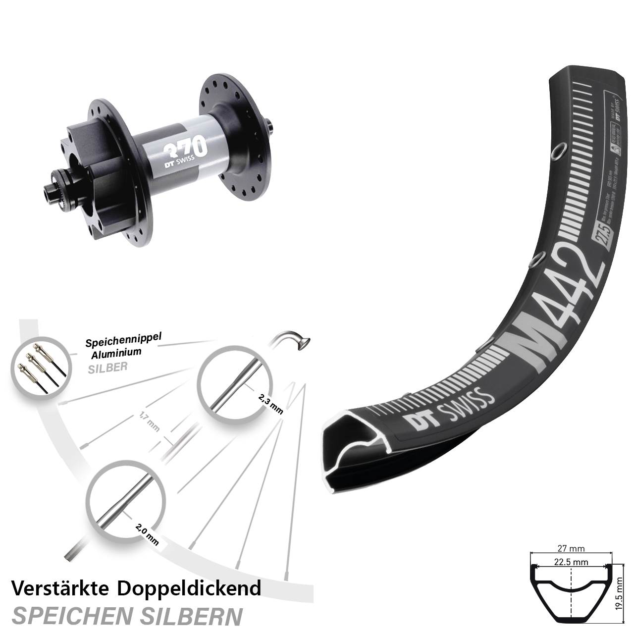 Vorderrad 6-Loch 29 Zoll DT Swiss M442-370 für Schnellspanner