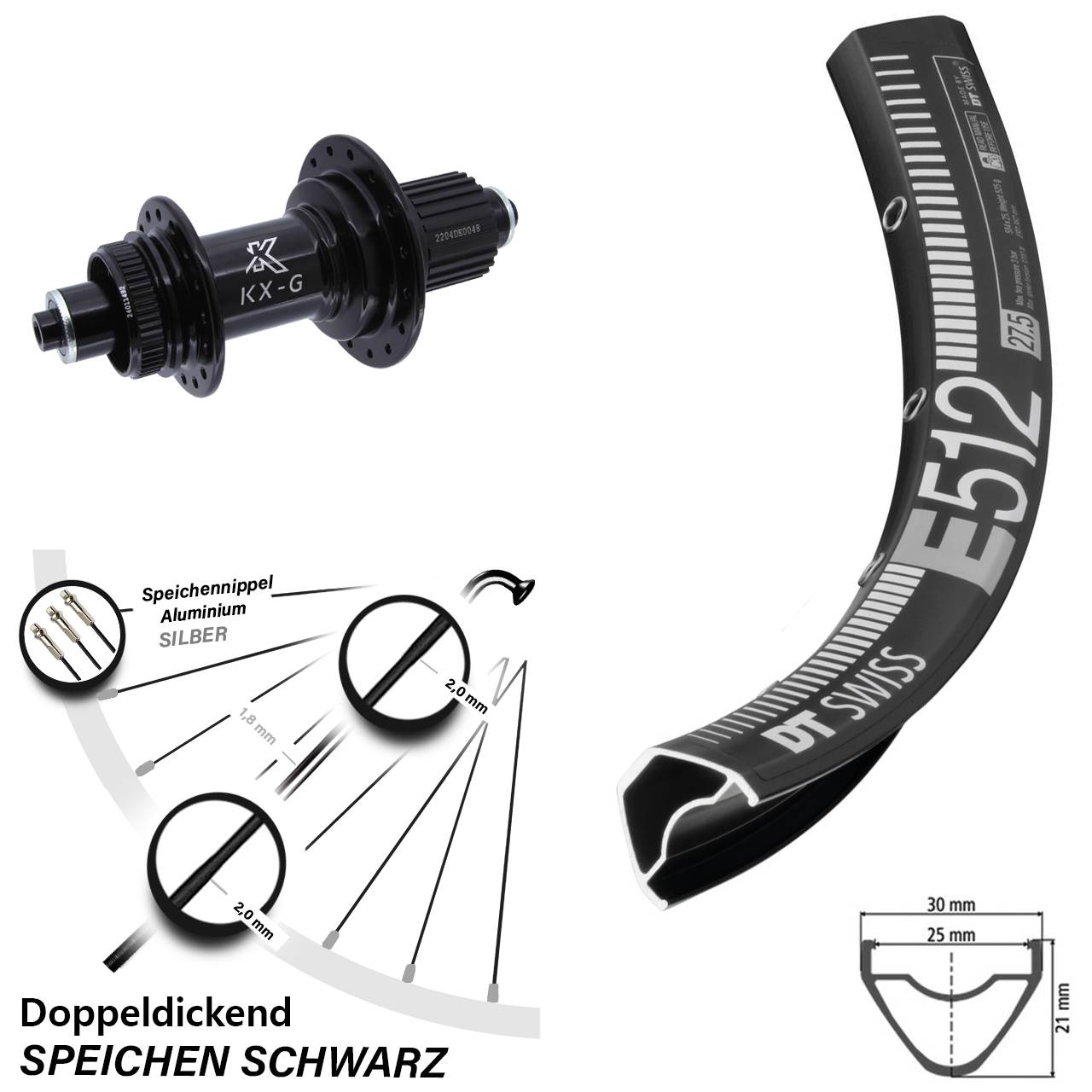 Hinterrad Centerlock QR 27,5 Zoll DT Swiss E 512 KX-GS Heavy Duty Micro Spline