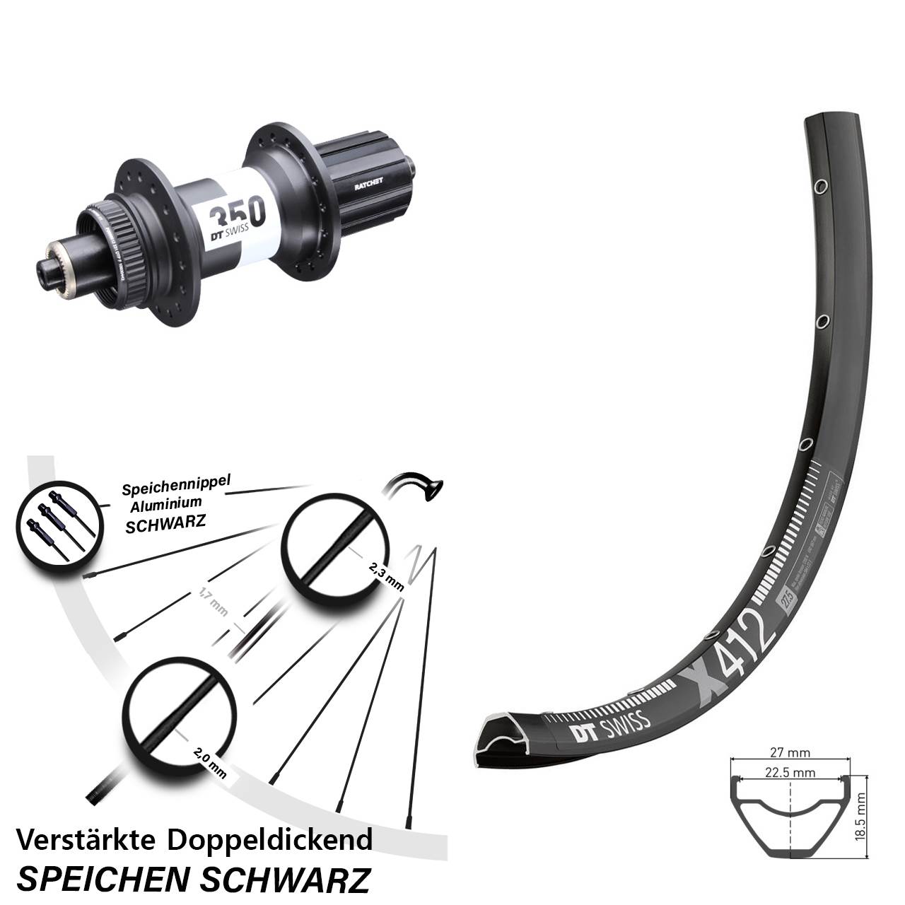 DT Swiss X 412-350 Ratchet 36 29 Zoll Hinterrad QR 8-11 fach