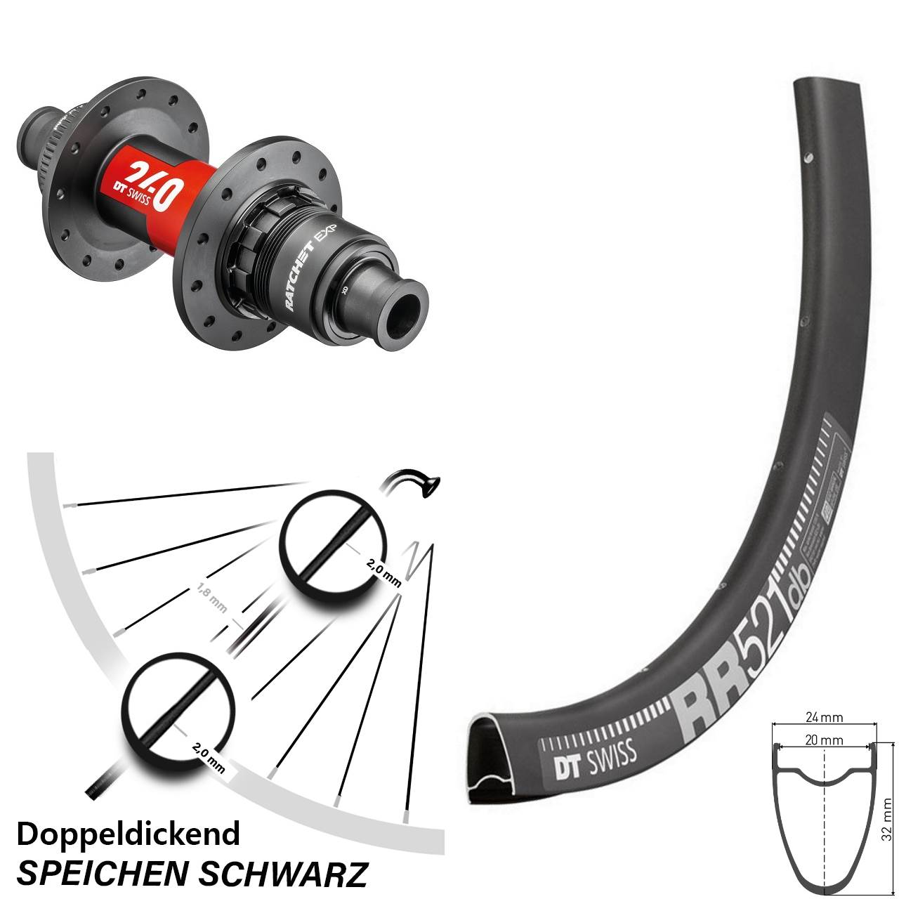 DT Swiss RR 521 Hinterrad 28 Zoll mit 240 EXP XDR 142/12 Centerlock Nabe